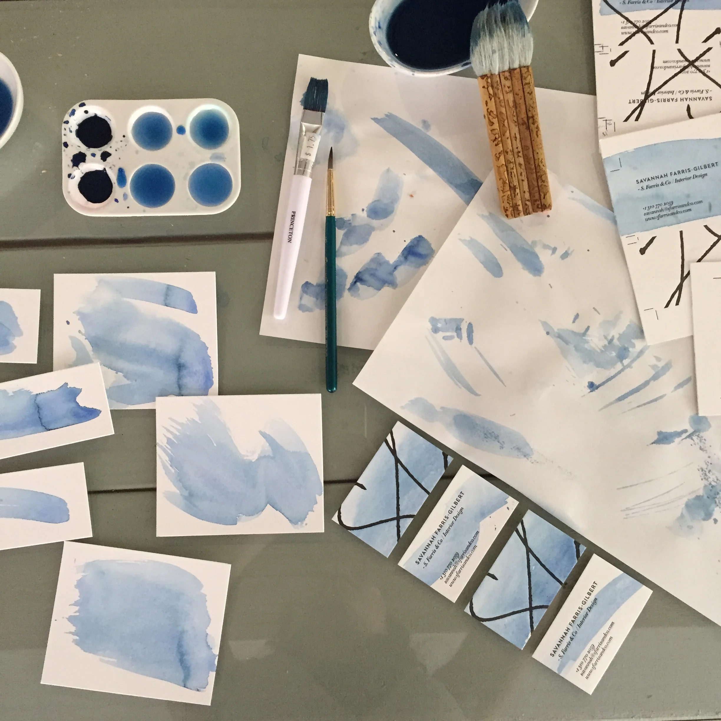 Indigo watercolor tests for Savannah Farris-Gilbert