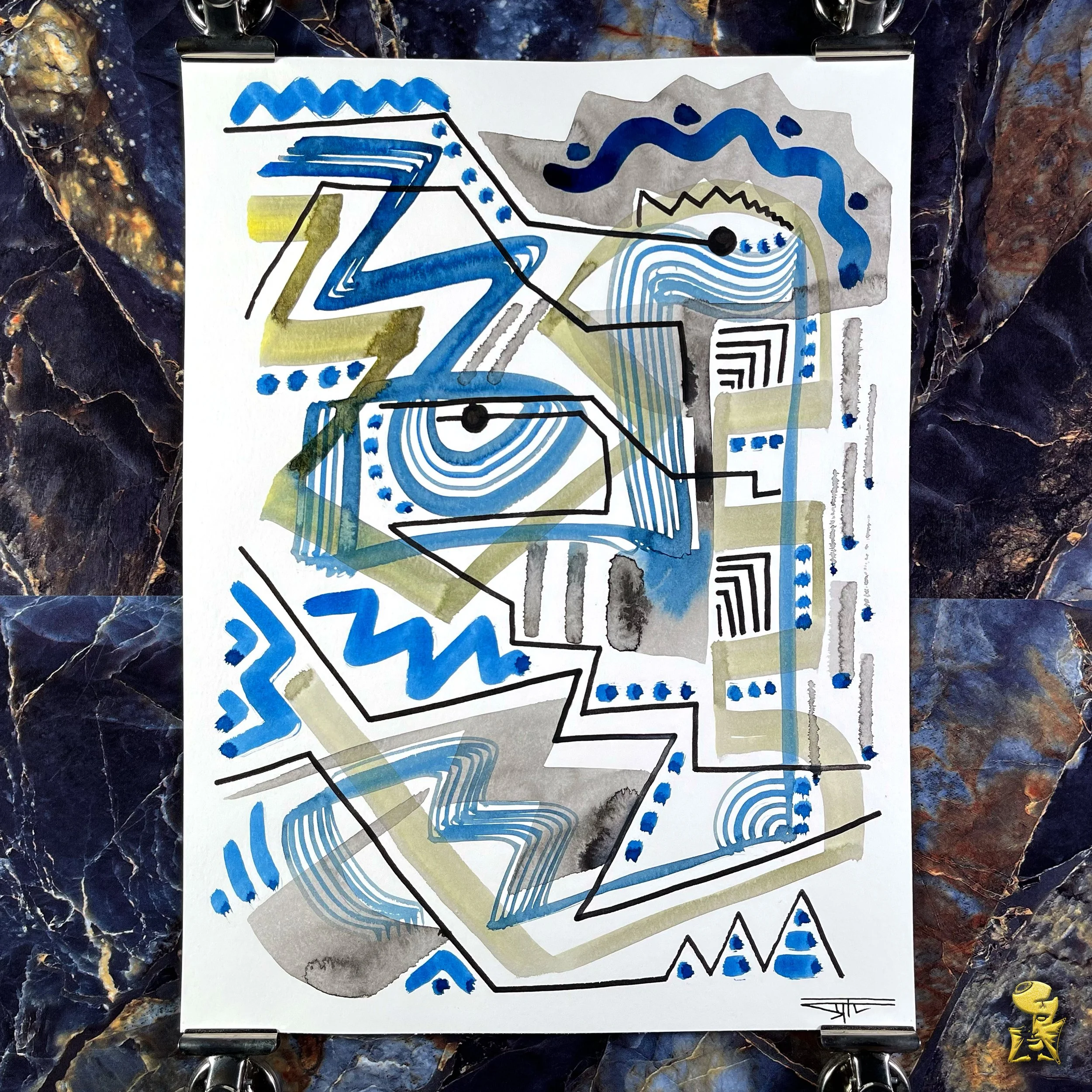 #2064 Abstract Face, Original Art by Ray Taylor - Colorful ink painting on high quality paper