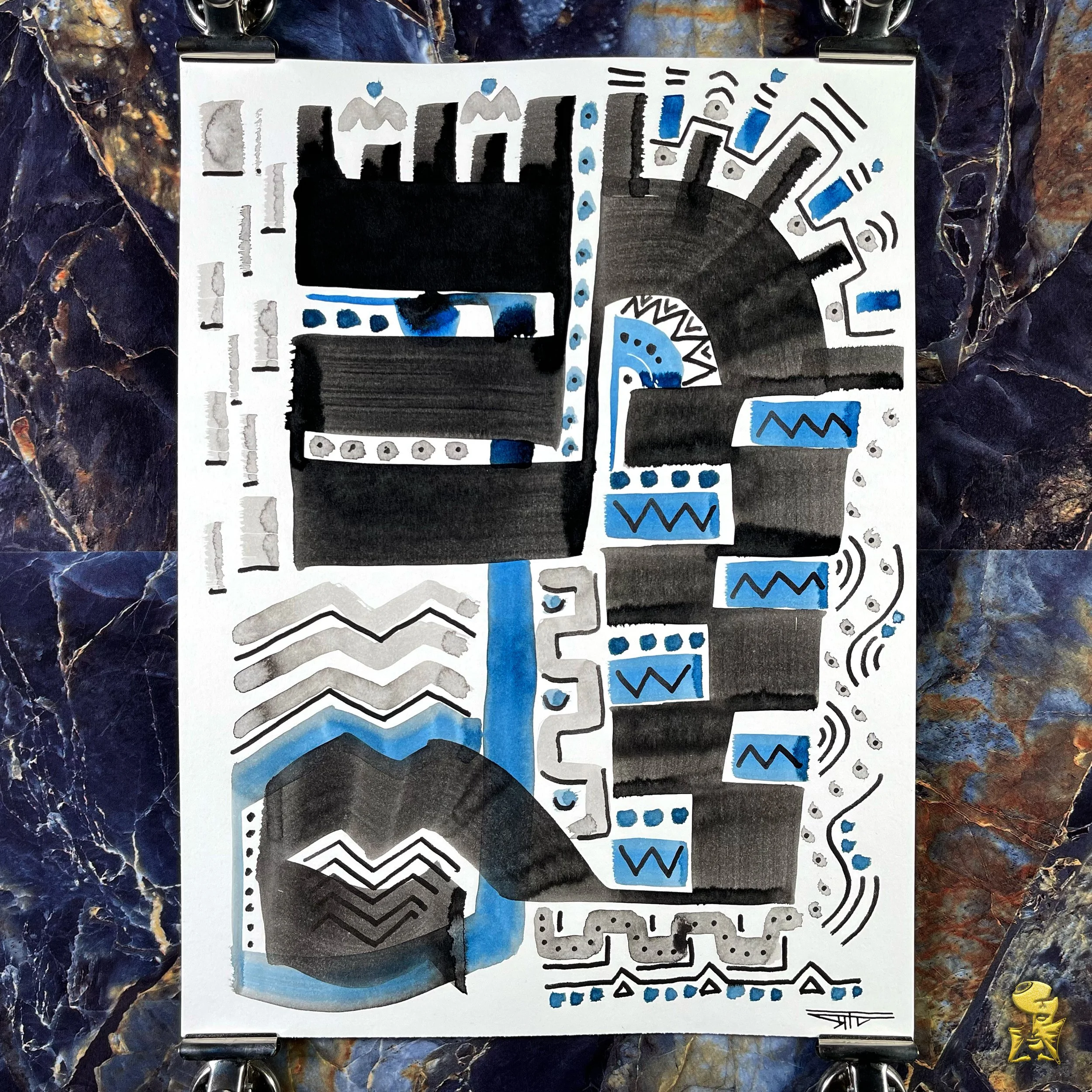 #2074 The Many Faces: Abstract Ink Painting by Ray Taylor