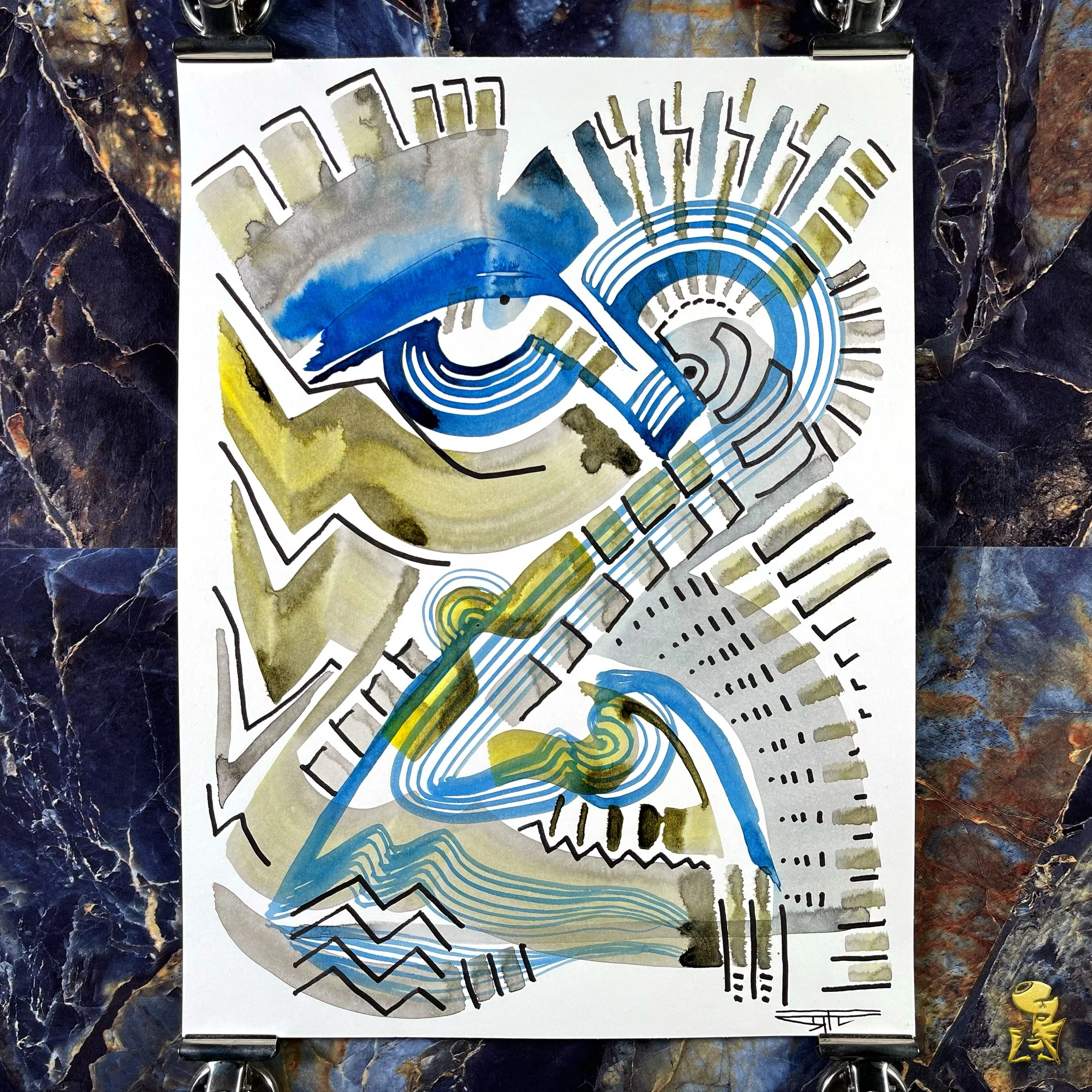 #2078 The Many Faces: Abstract Ink Painting by Ray Taylor