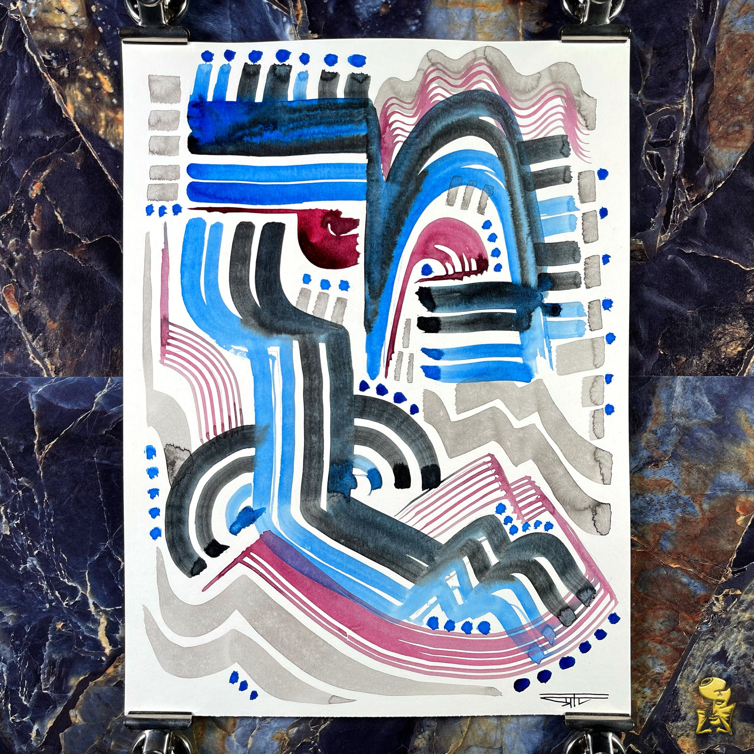 #2079 The Many Faces: Abstract Ink Painting by Ray Taylor