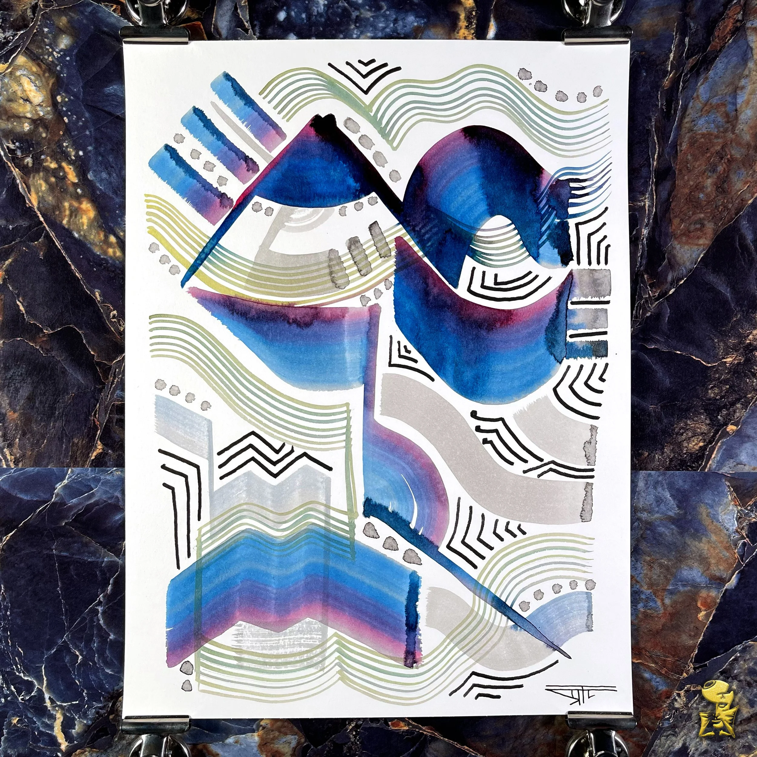 #2080 The Many Faces: Abstract Ink Painting by Ray Taylor