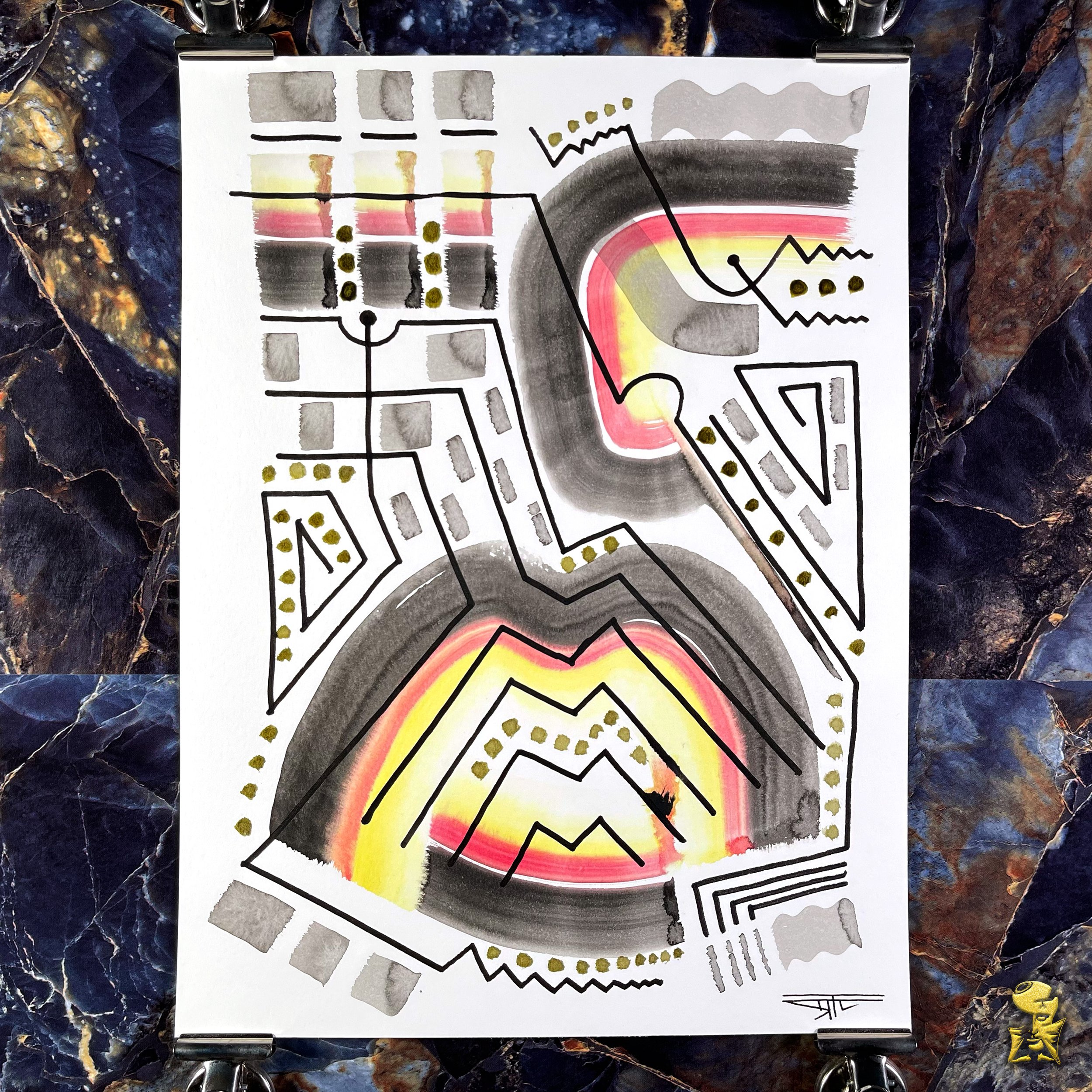 #2081 The Many Faces: Abstract Ink Painting by Ray Taylor