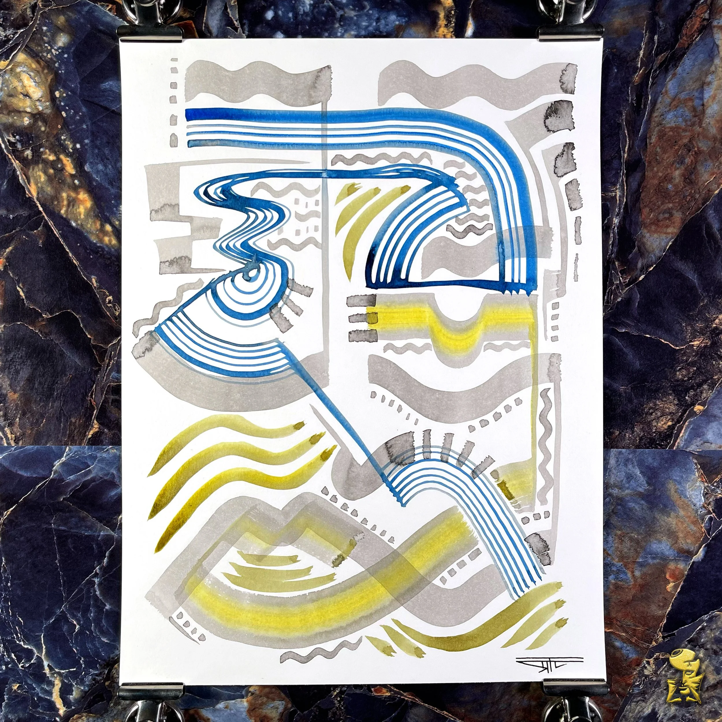 #2082 The Many Faces: Abstract Ink Painting by Ray Taylor