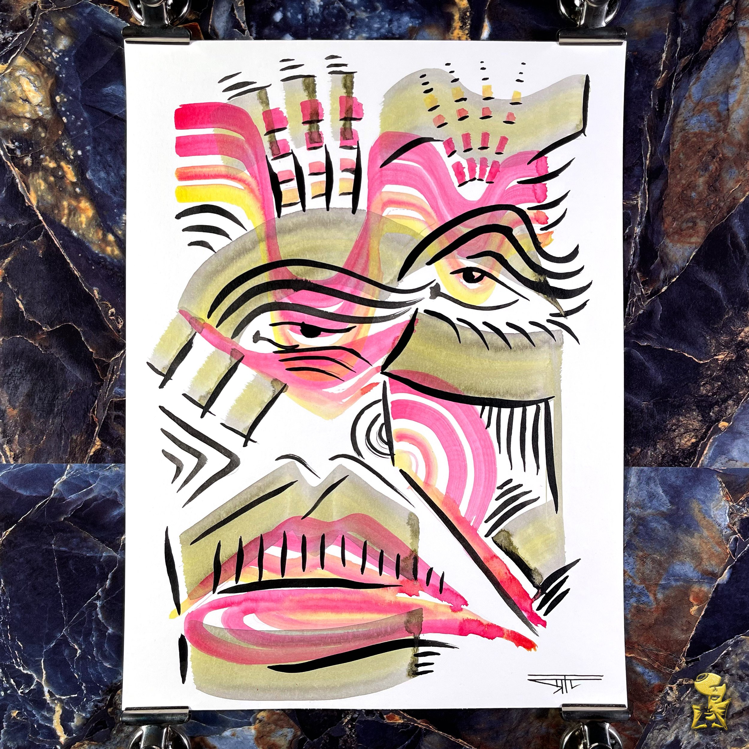 #2084 The Many Faces: Abstract Ink Painting by Ray Taylor