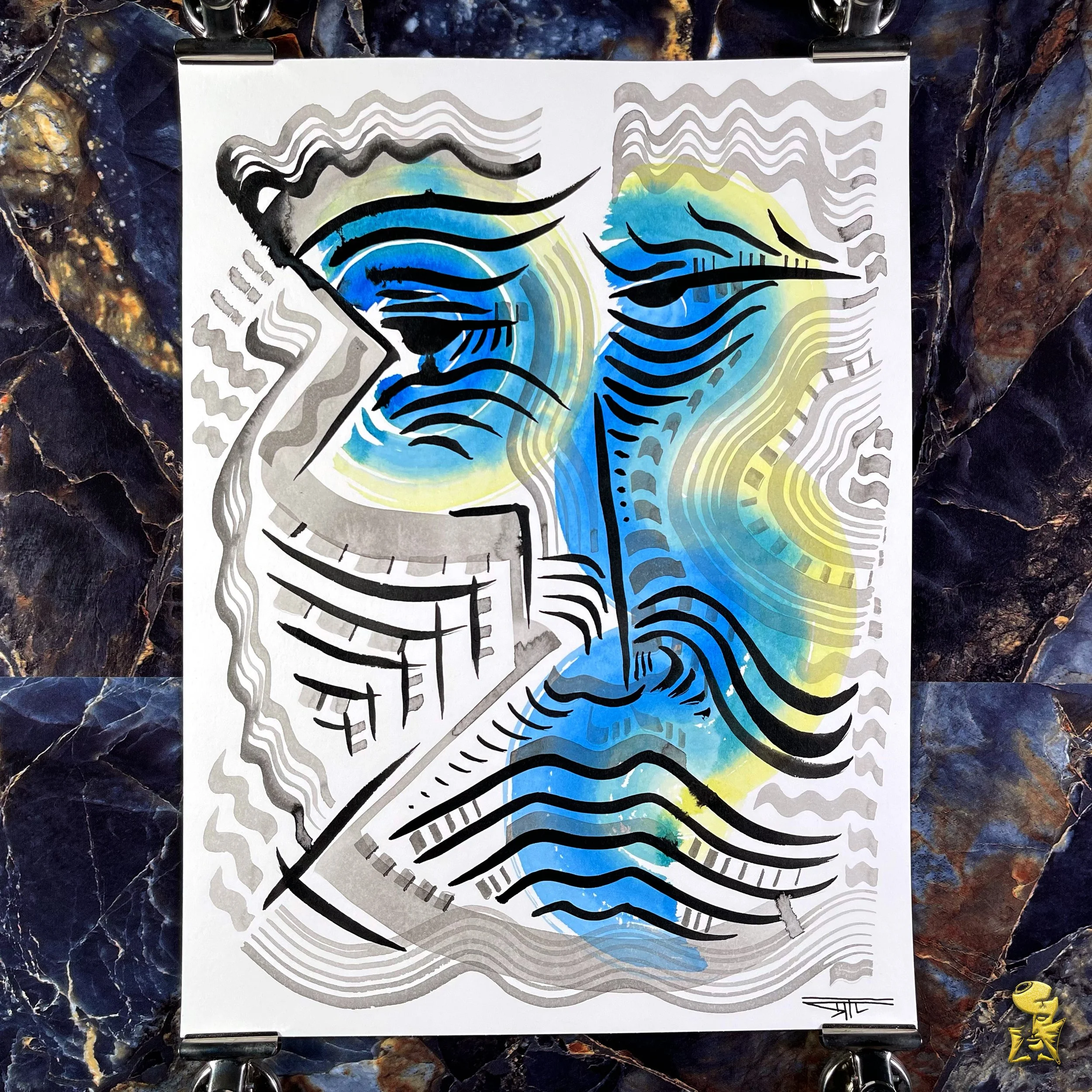 #2086 The Many Faces: Abstract Ink Painting by Ray Taylor
