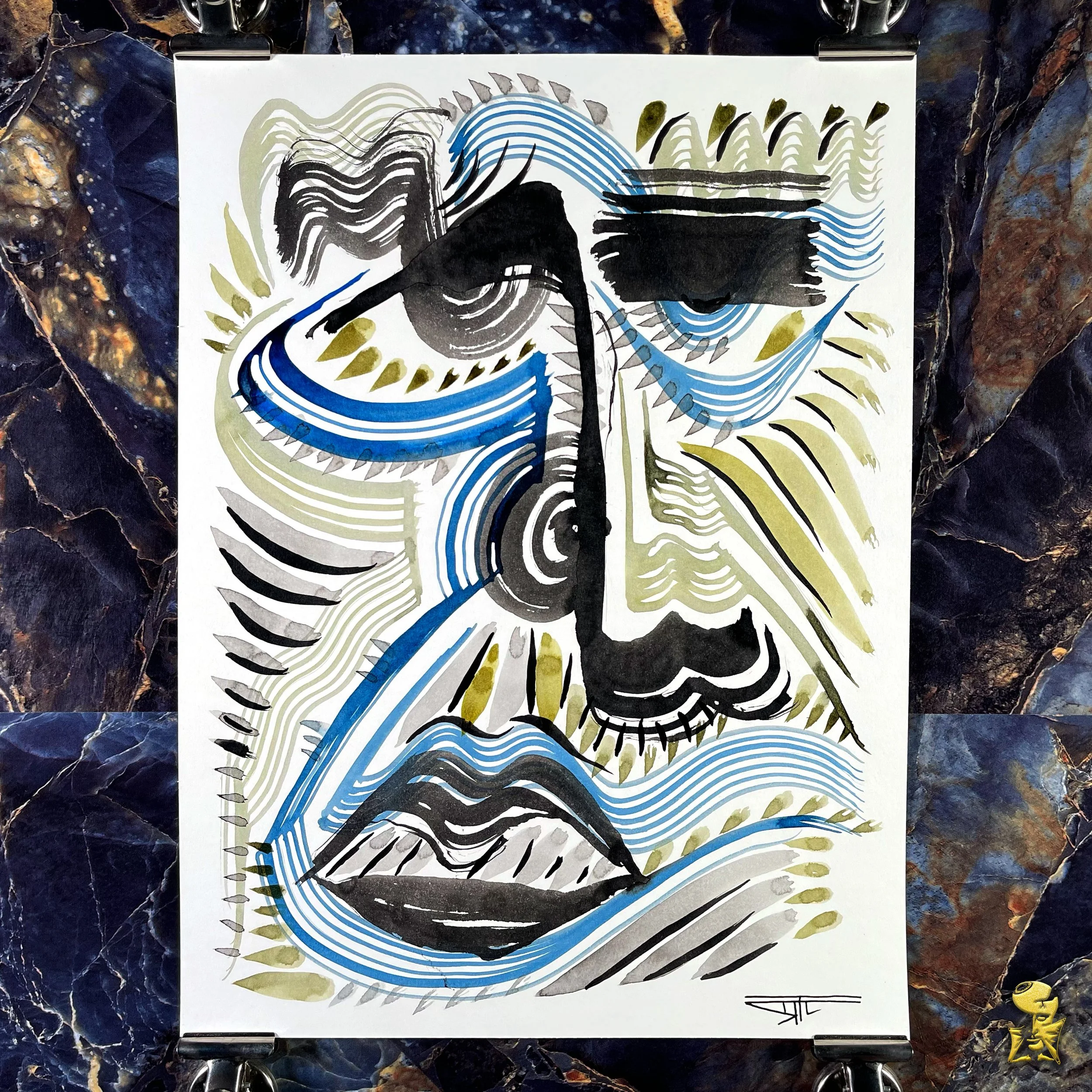 #2089 The Many Faces: Abstract Ink Painting by Ray Taylor