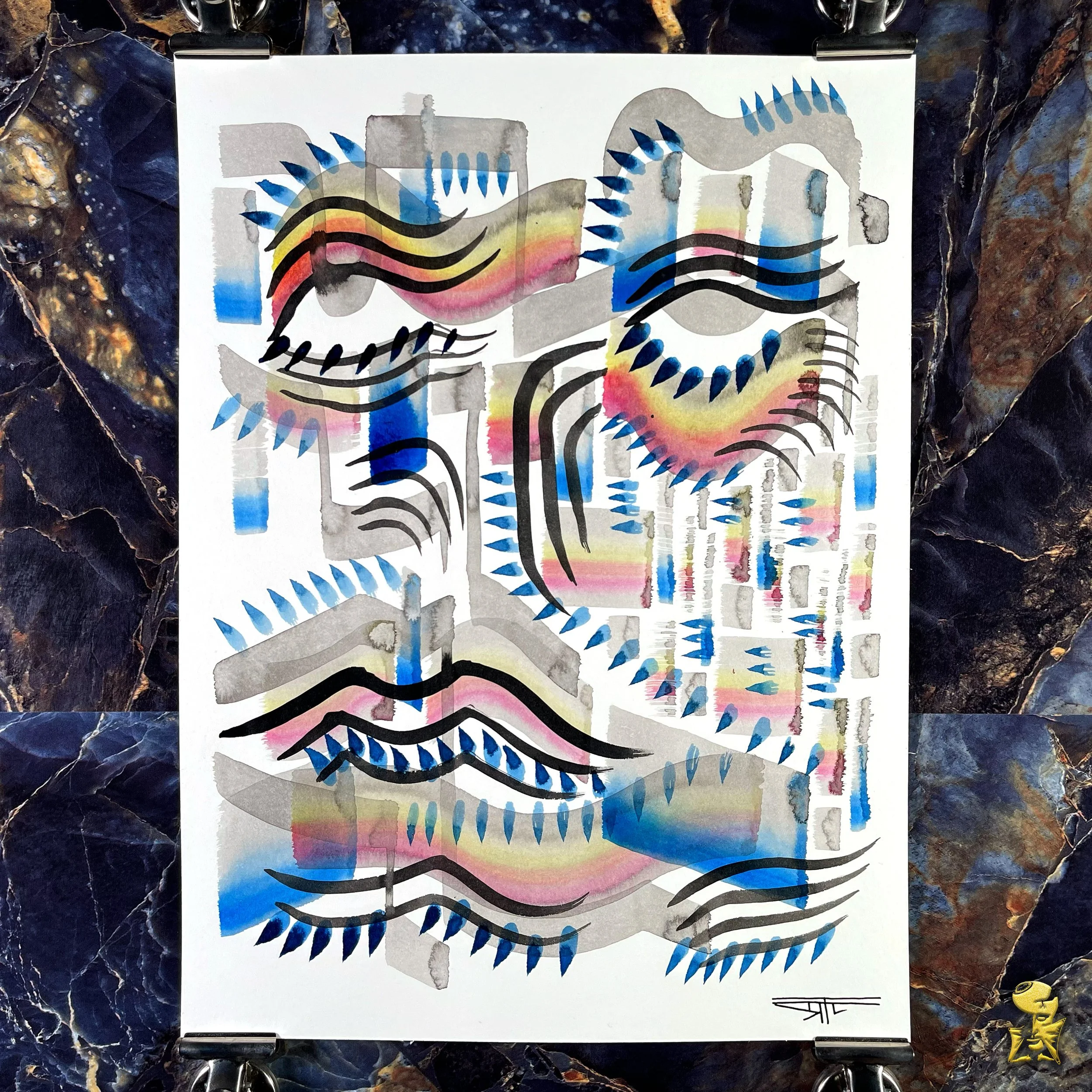 #2090 The Many Faces: Abstract Ink Painting by Ray Taylor