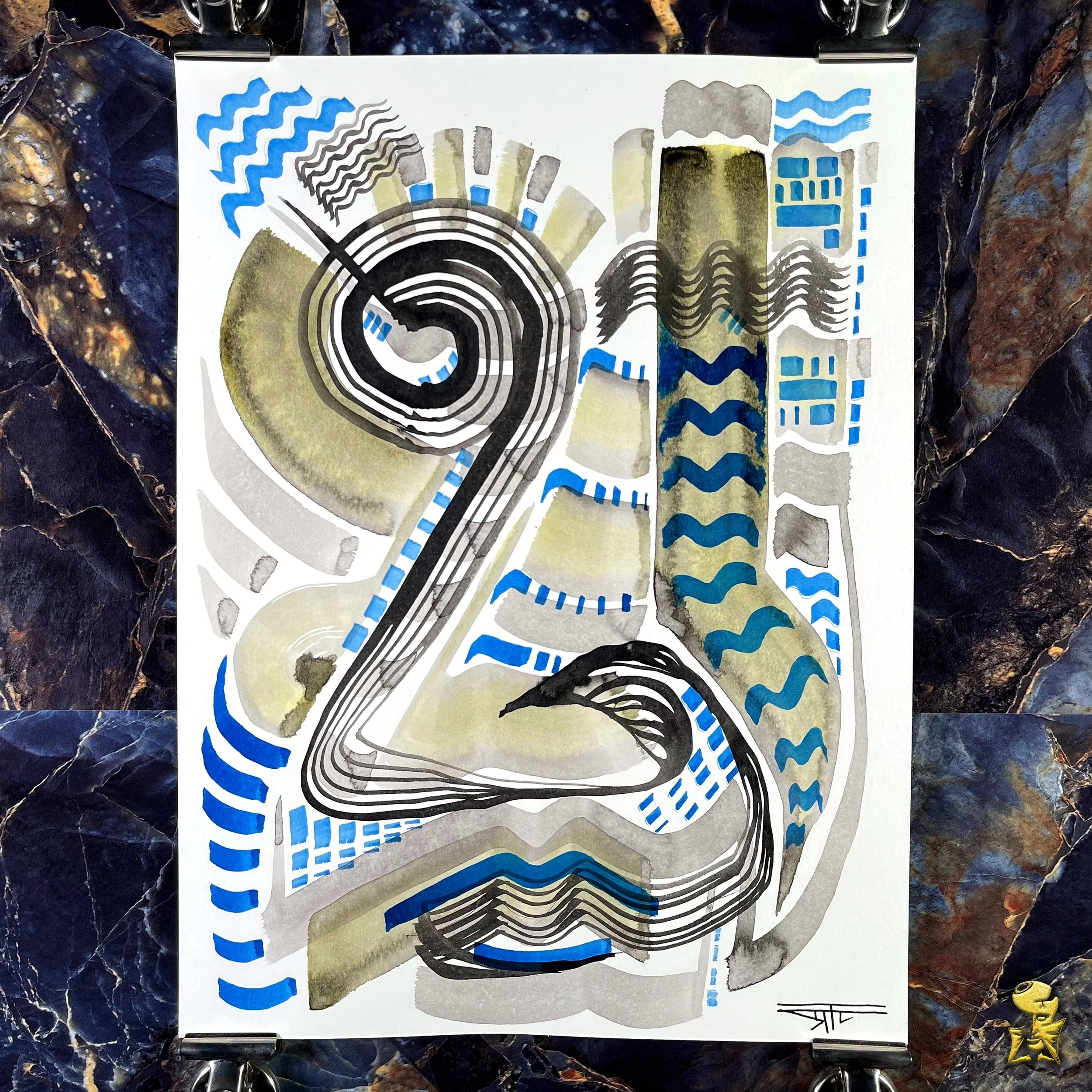 #2091 The Many Faces: Abstract Ink Painting by Ray Taylor