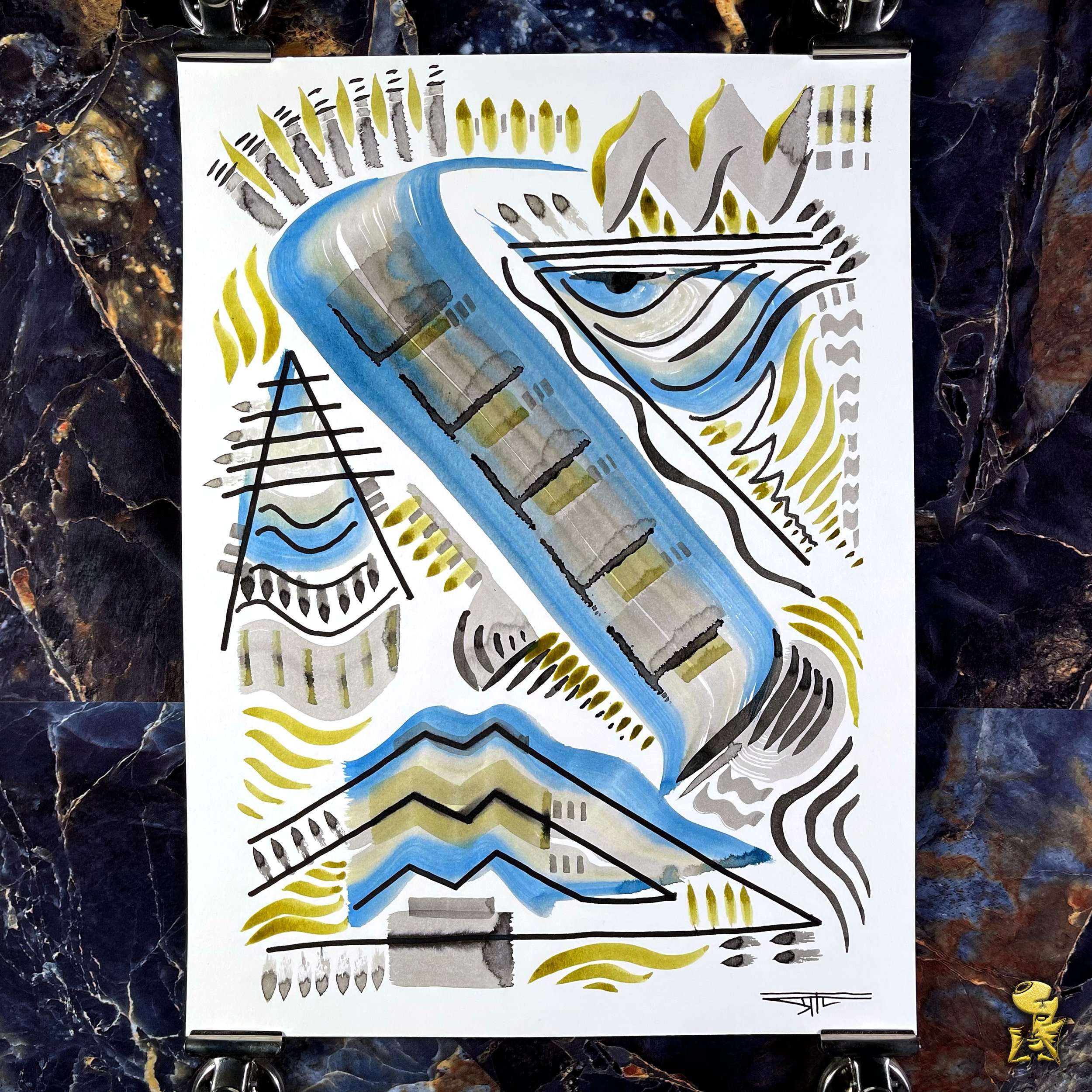 #2095 The Many Faces: Abstract Ink Painting by Ray Taylor