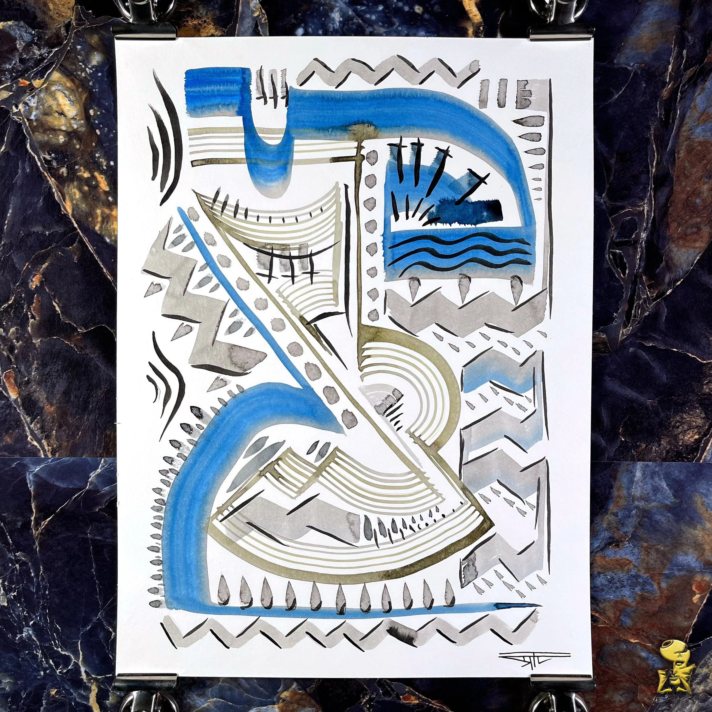 #2100 The Many Faces: Abstract Ink Painting by Ray Taylor