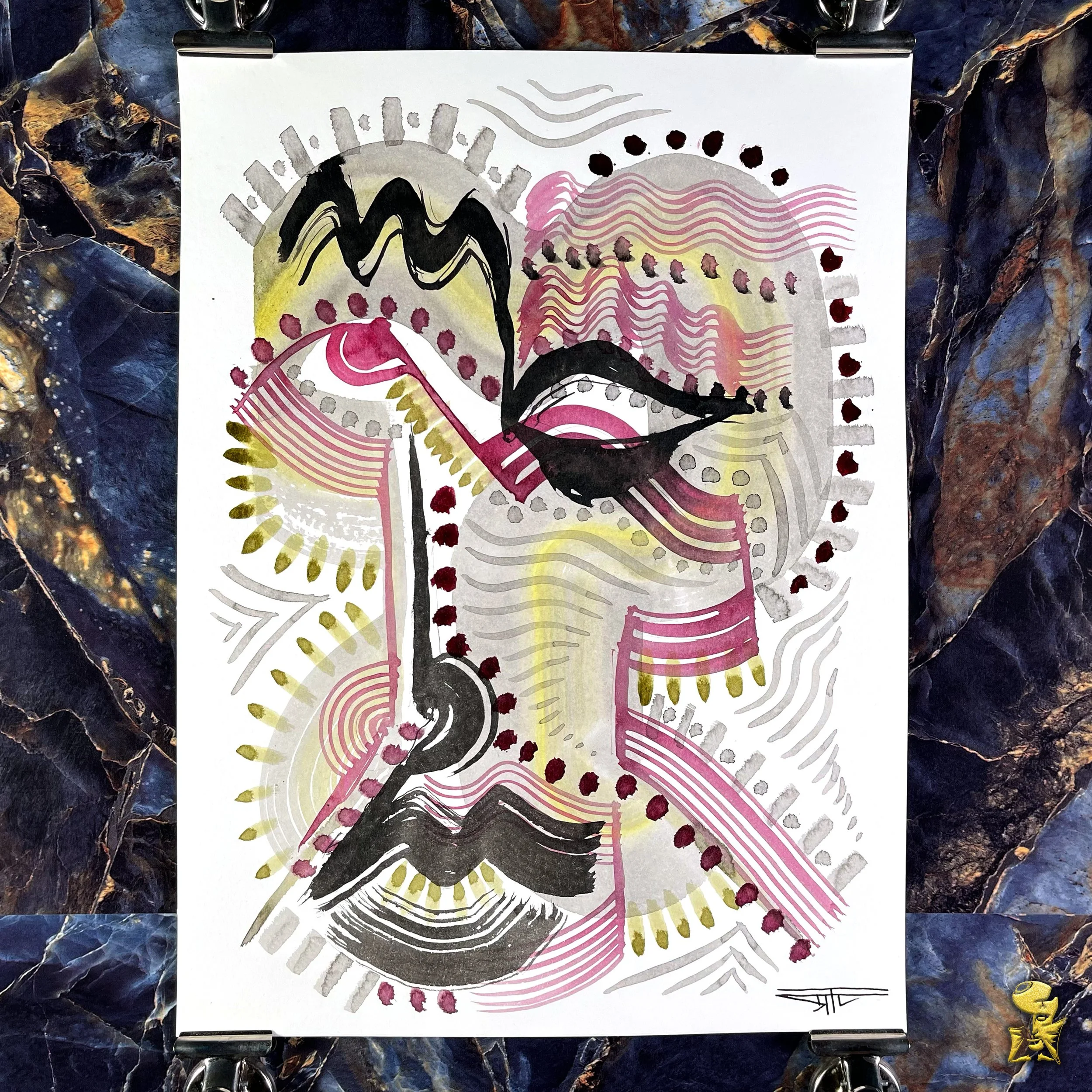 #2108 The Many Faces: Abstract Ink Painting by Ray Taylor