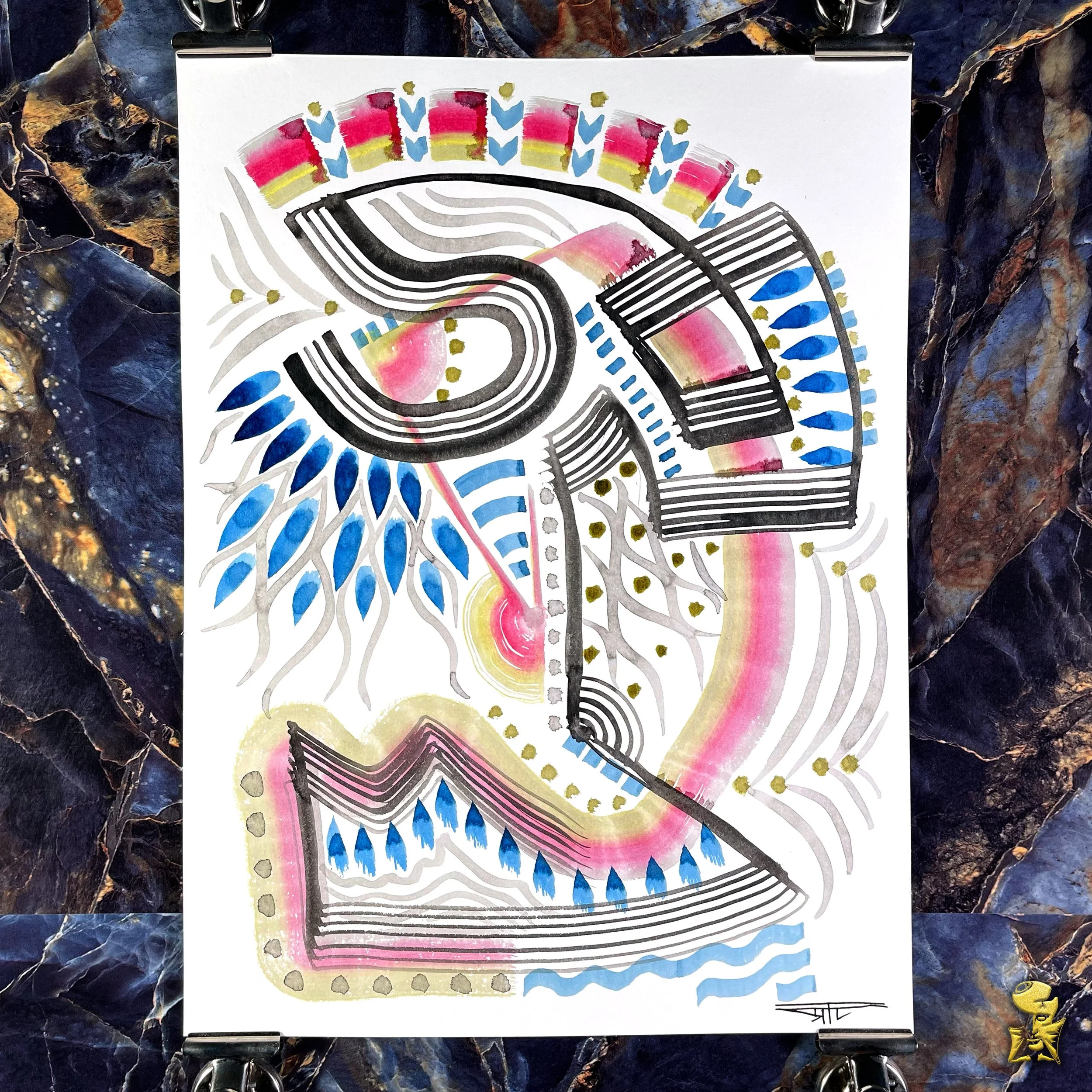 #2109 The Many Faces: Abstract Ink Painting by Ray Taylor