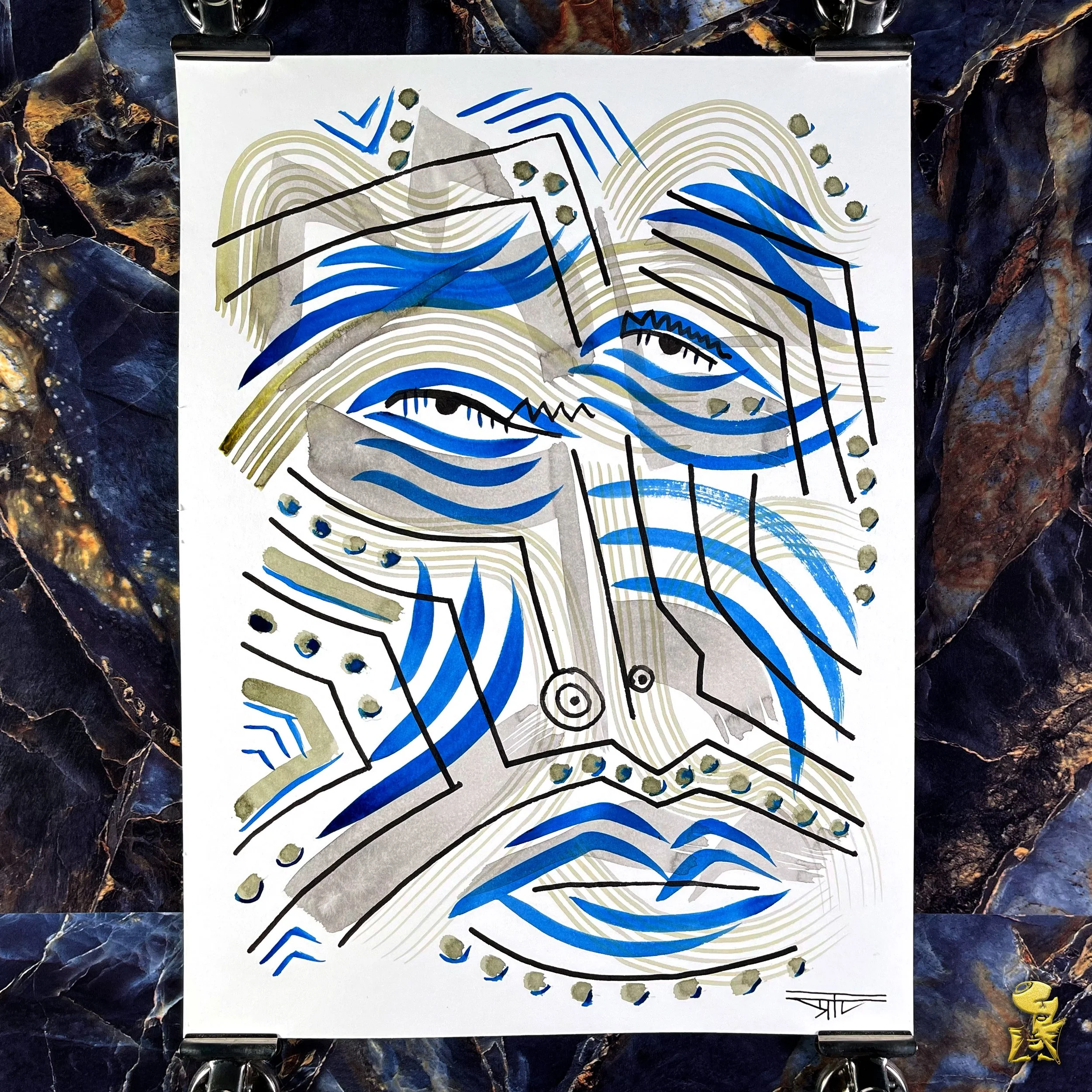 #2114 The Many Faces: Abstract Ink Painting by Ray Taylor