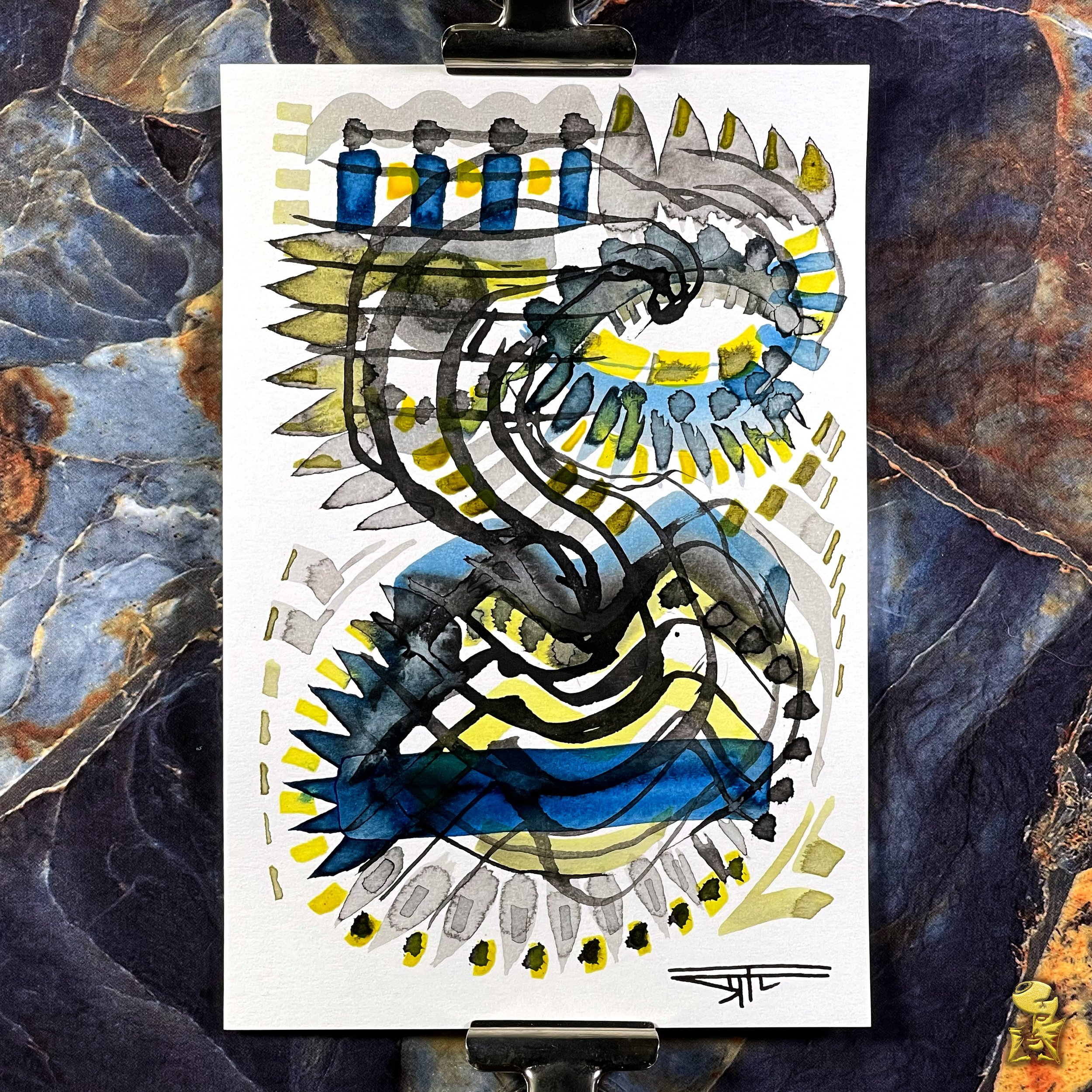 #2169 The Many Faces: Abstract Ink Painting by Ray Taylor