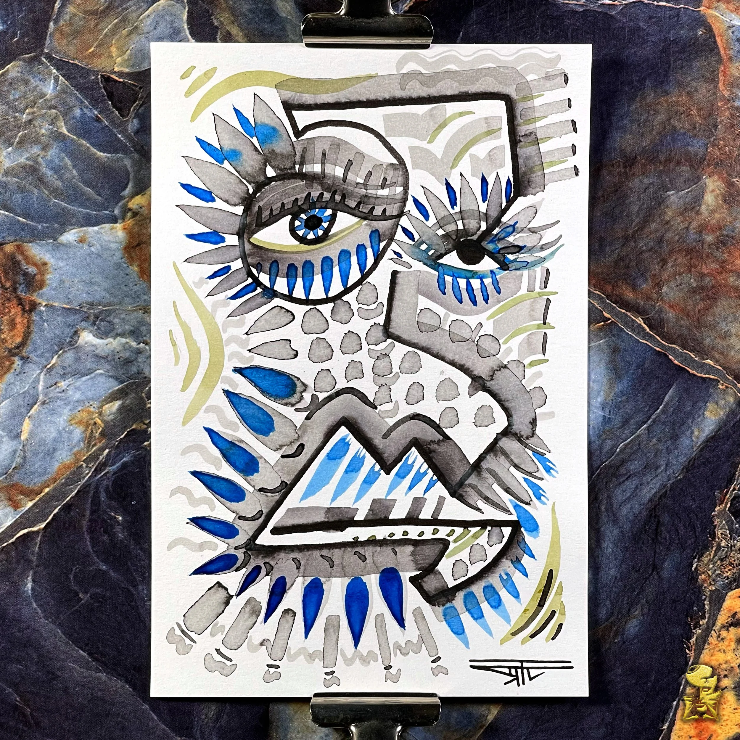 #2170 The Many Faces: Abstract Ink Painting by Ray Taylor