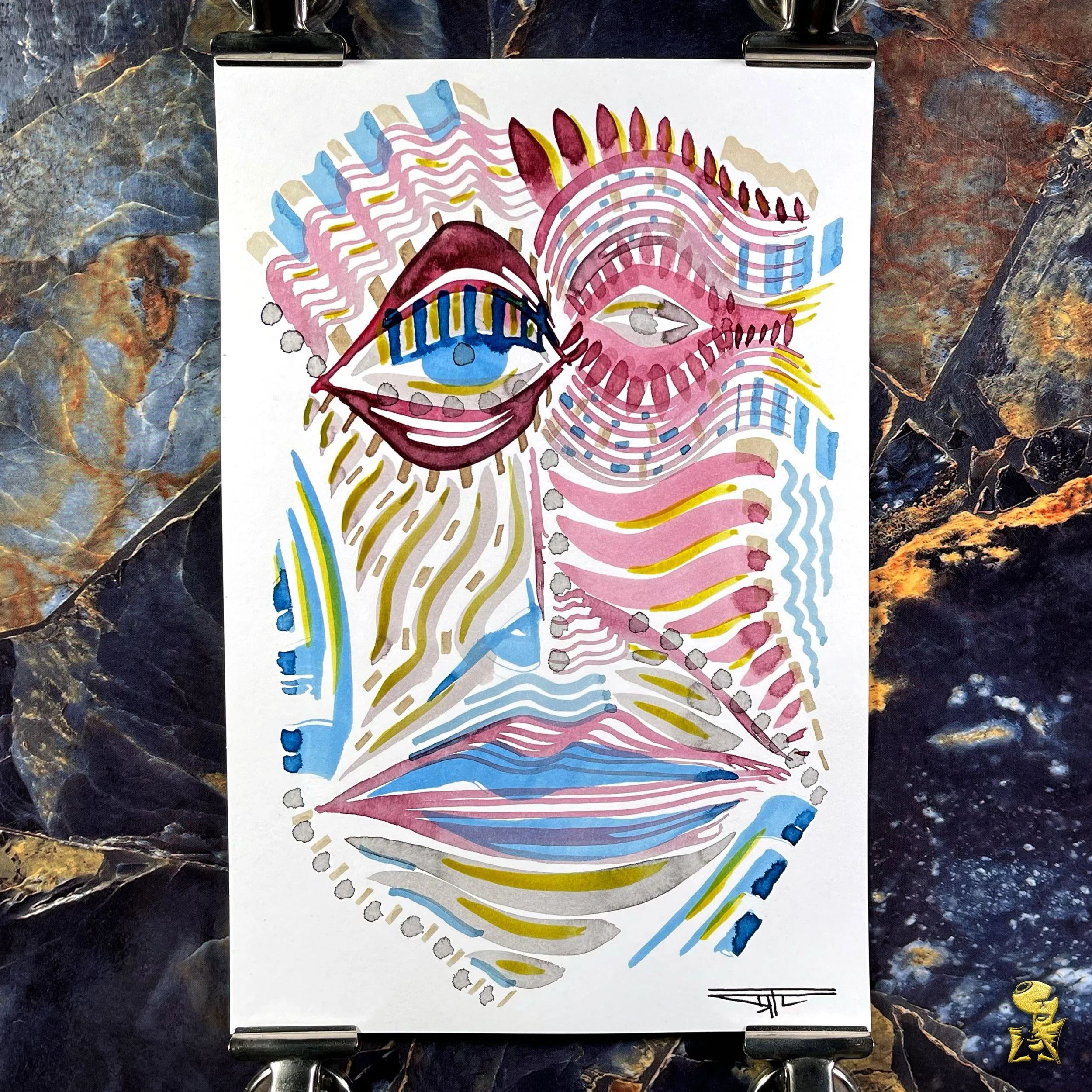 #2172 The Many Faces: Abstract Ink Painting by Ray Taylor