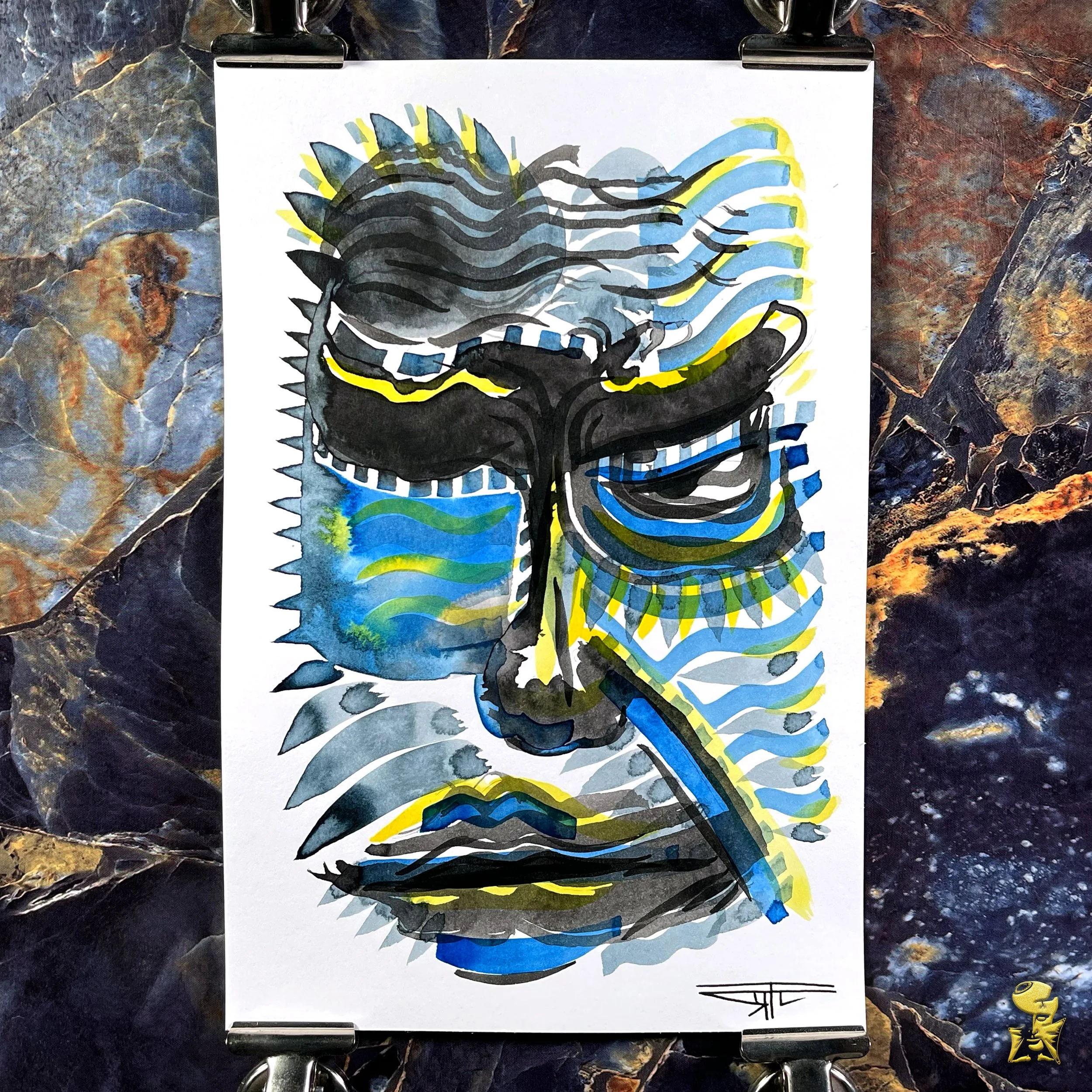 #2173 The Many Faces: Abstract Ink Painting by Ray Taylor