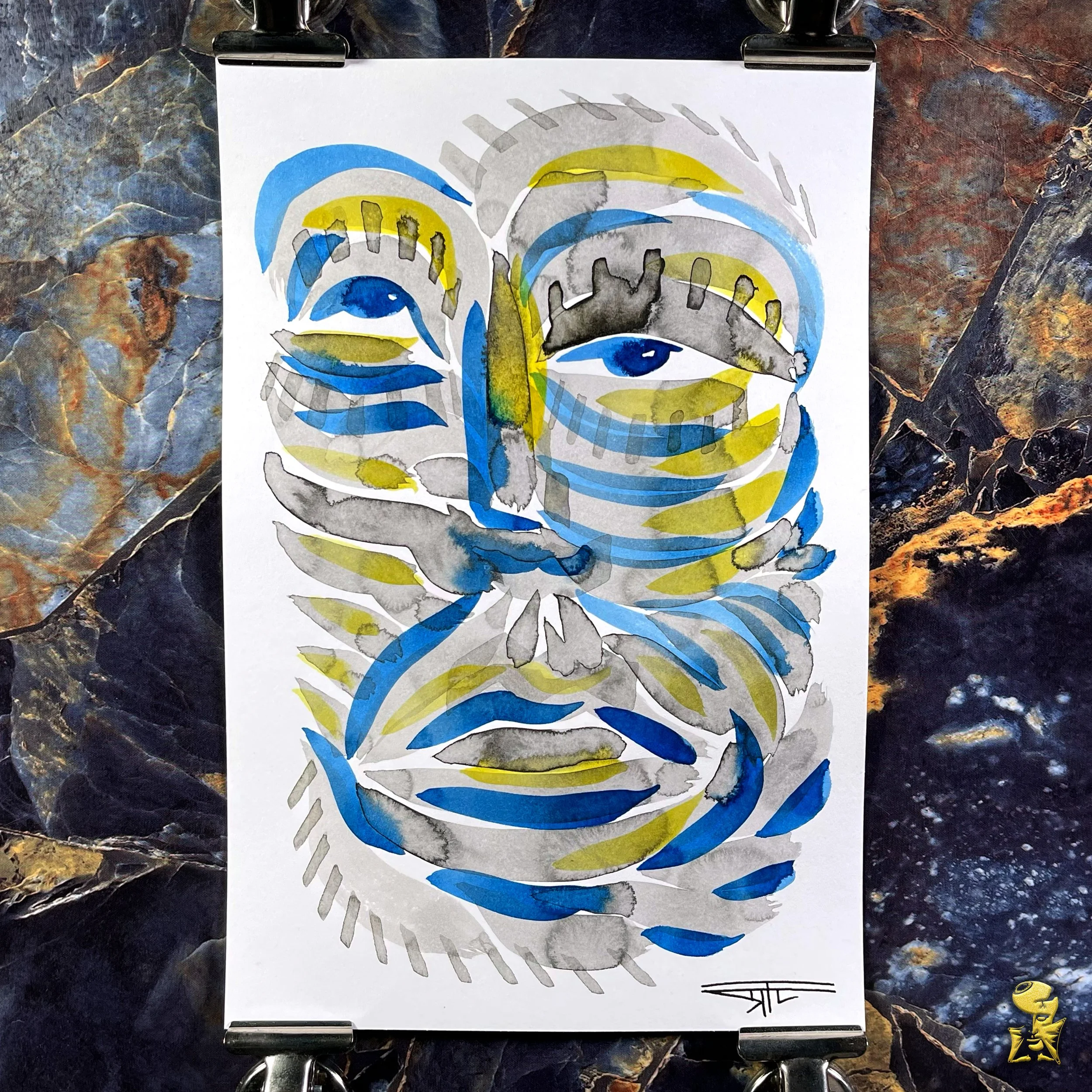 #2174 The Many Faces: Abstract Ink Painting by Ray Taylor