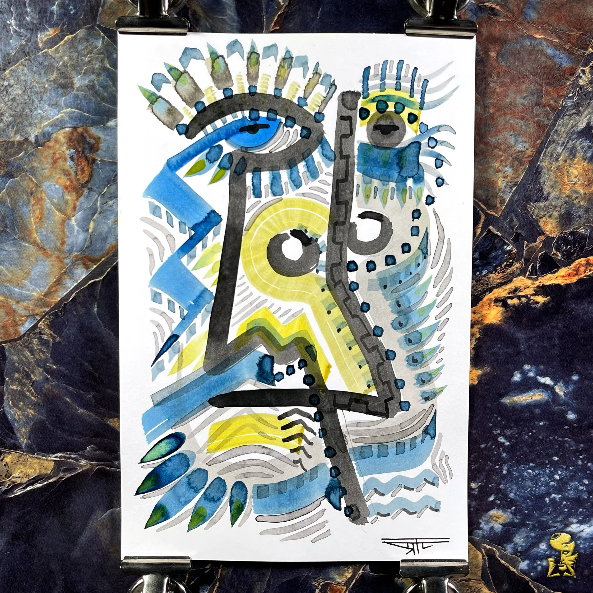 #2176 The Many Faces: Abstract Ink Painting by Ray Taylor