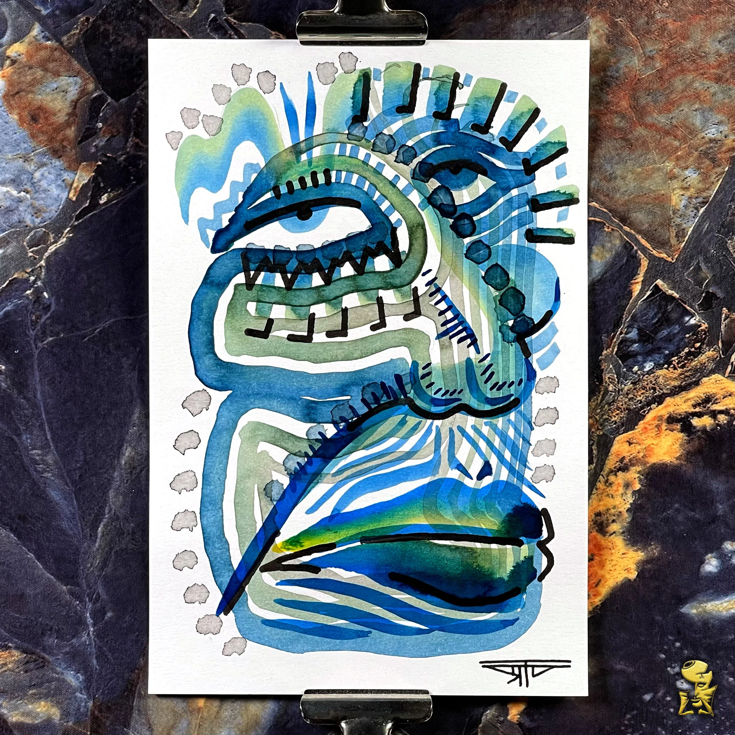 #2180 The Many Faces: Abstract Ink Painting by Ray Taylor