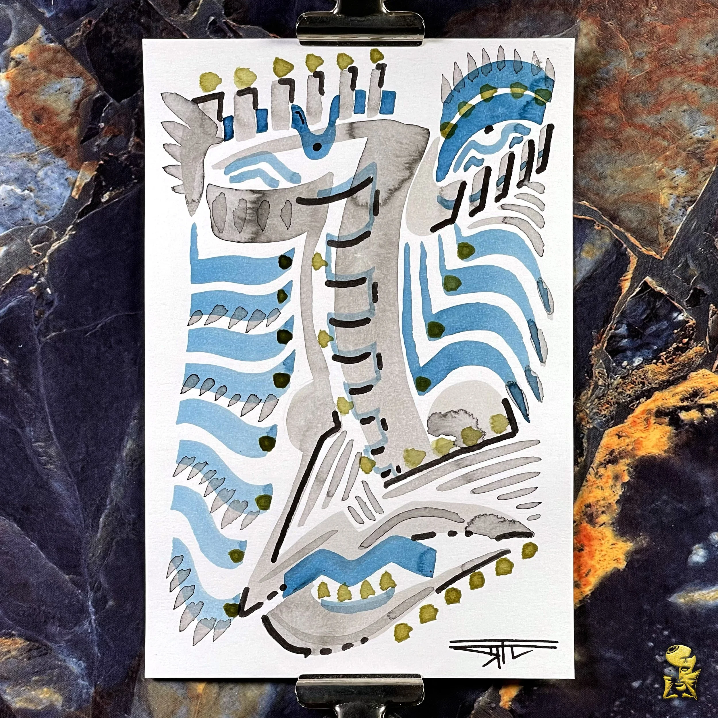 #2181 The Many Faces: Abstract Ink Painting by Ray Taylor