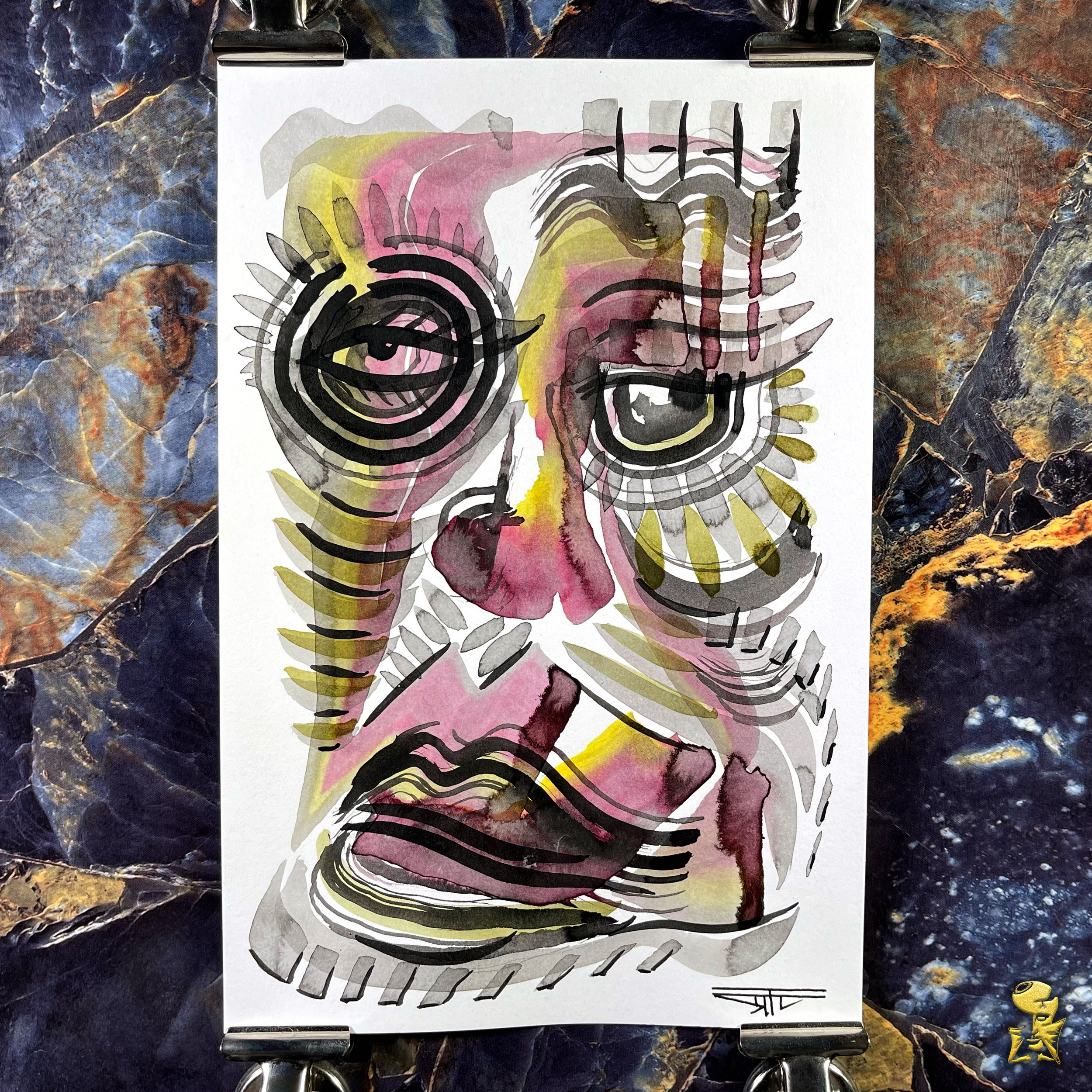 #2185 The Many Faces: Abstract Ink Painting by Ray Taylor
