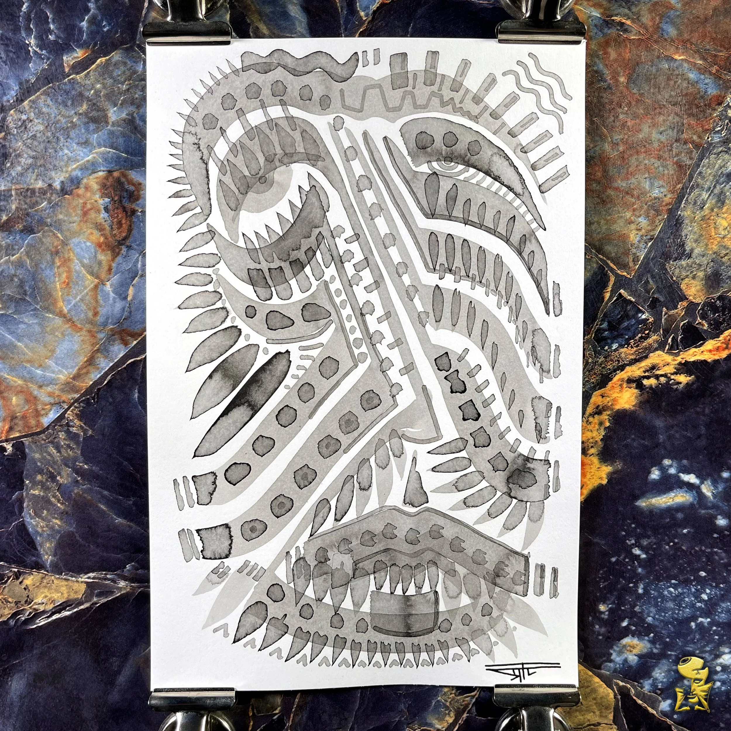 #2187 The Many Faces: Abstract Ink Painting by Ray Taylor