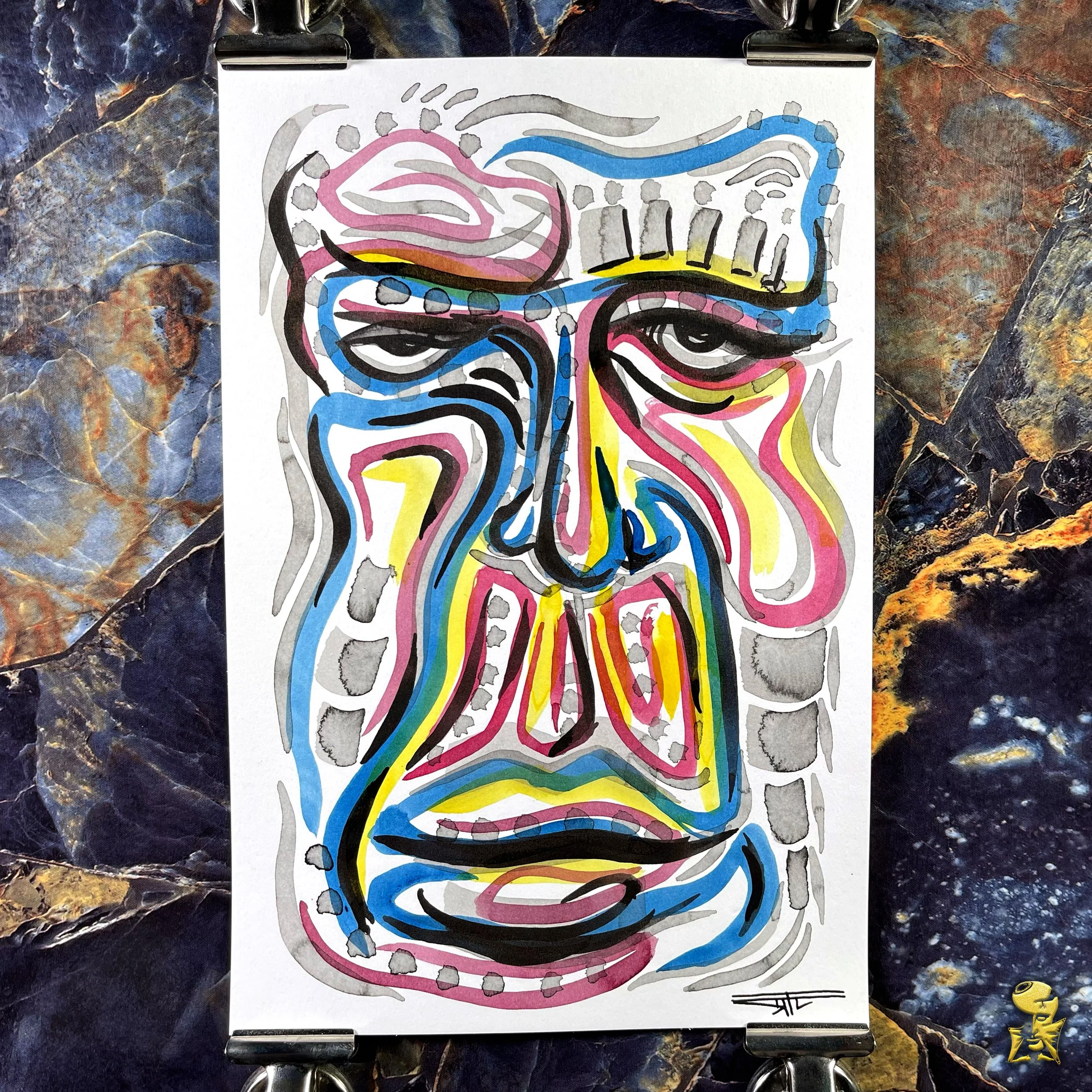 #2188 The Many Faces: Abstract Ink Painting by Ray Taylor
