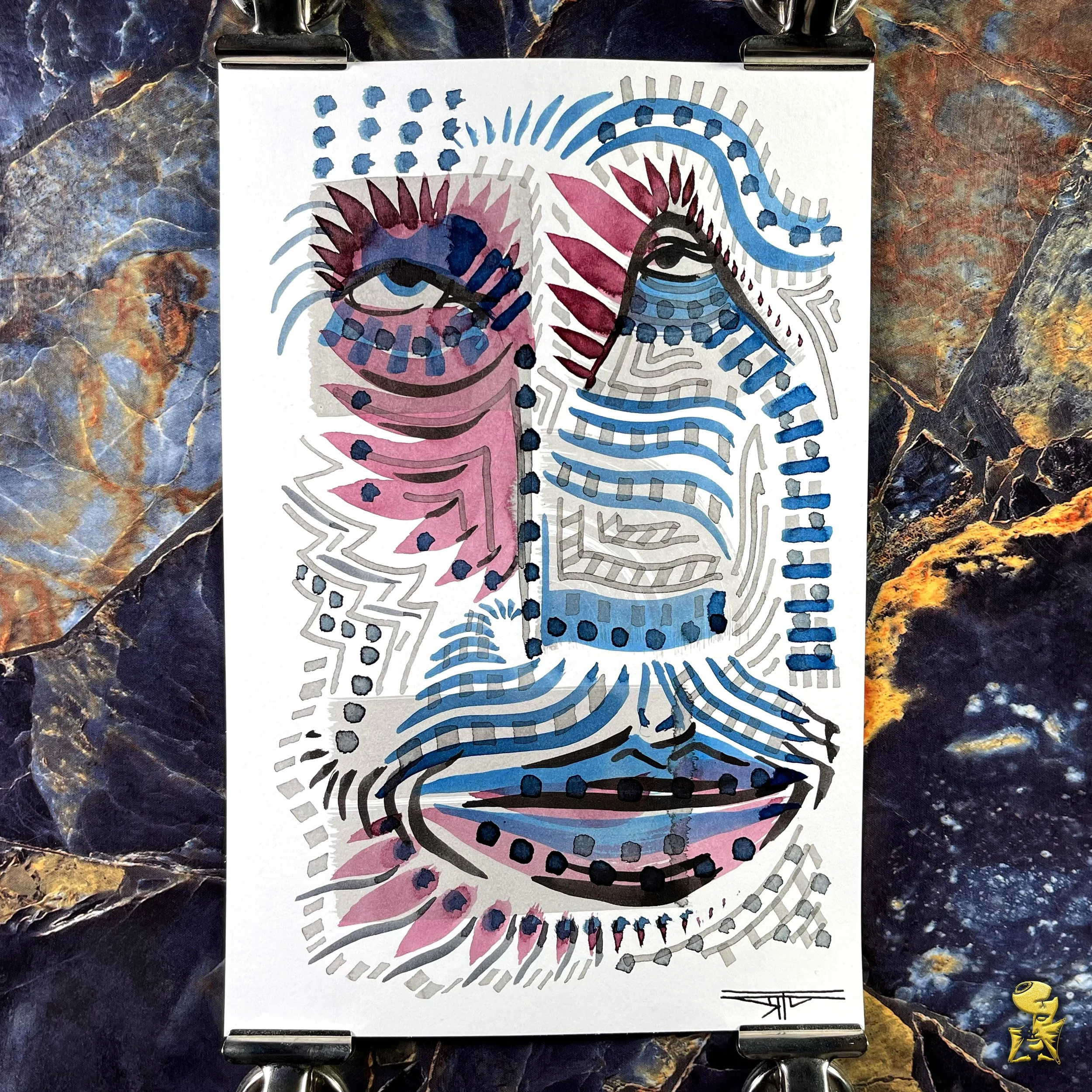 #2189 The Many Faces: Abstract Ink Painting by Ray Taylor