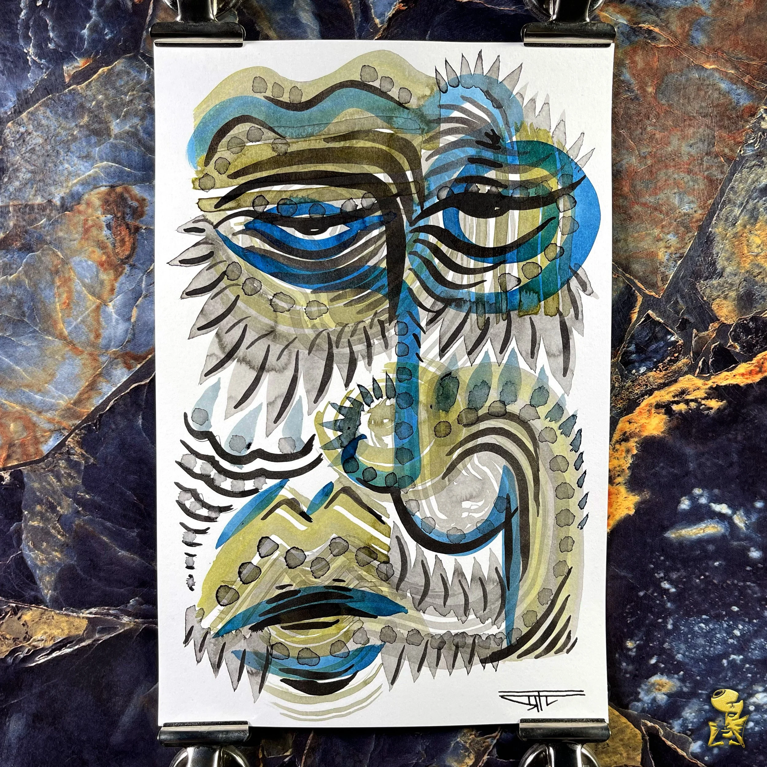 #2190 The Many Faces: Abstract Ink Painting by Ray Taylor