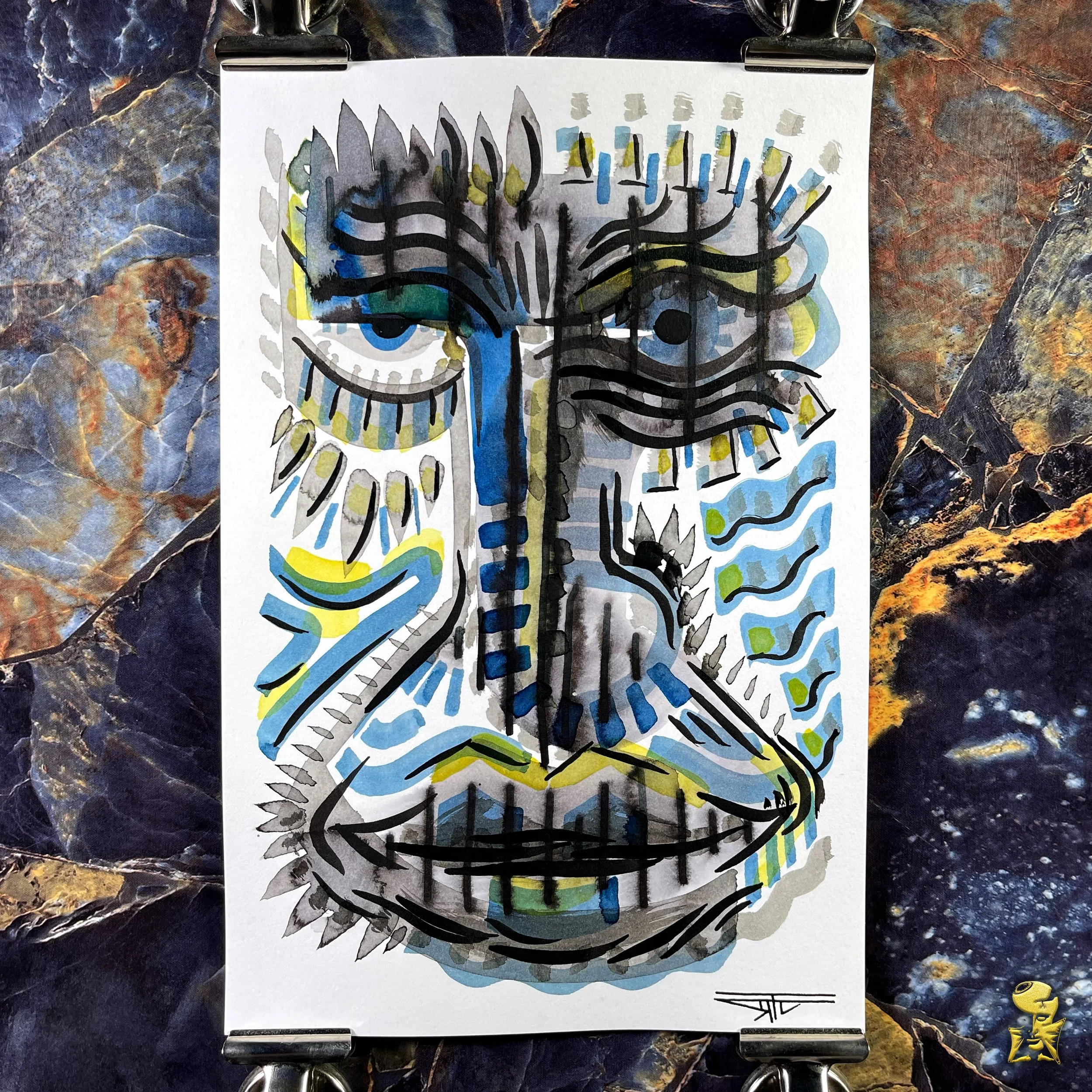 #2191 The Many Faces: Abstract Ink Painting by Ray Taylor