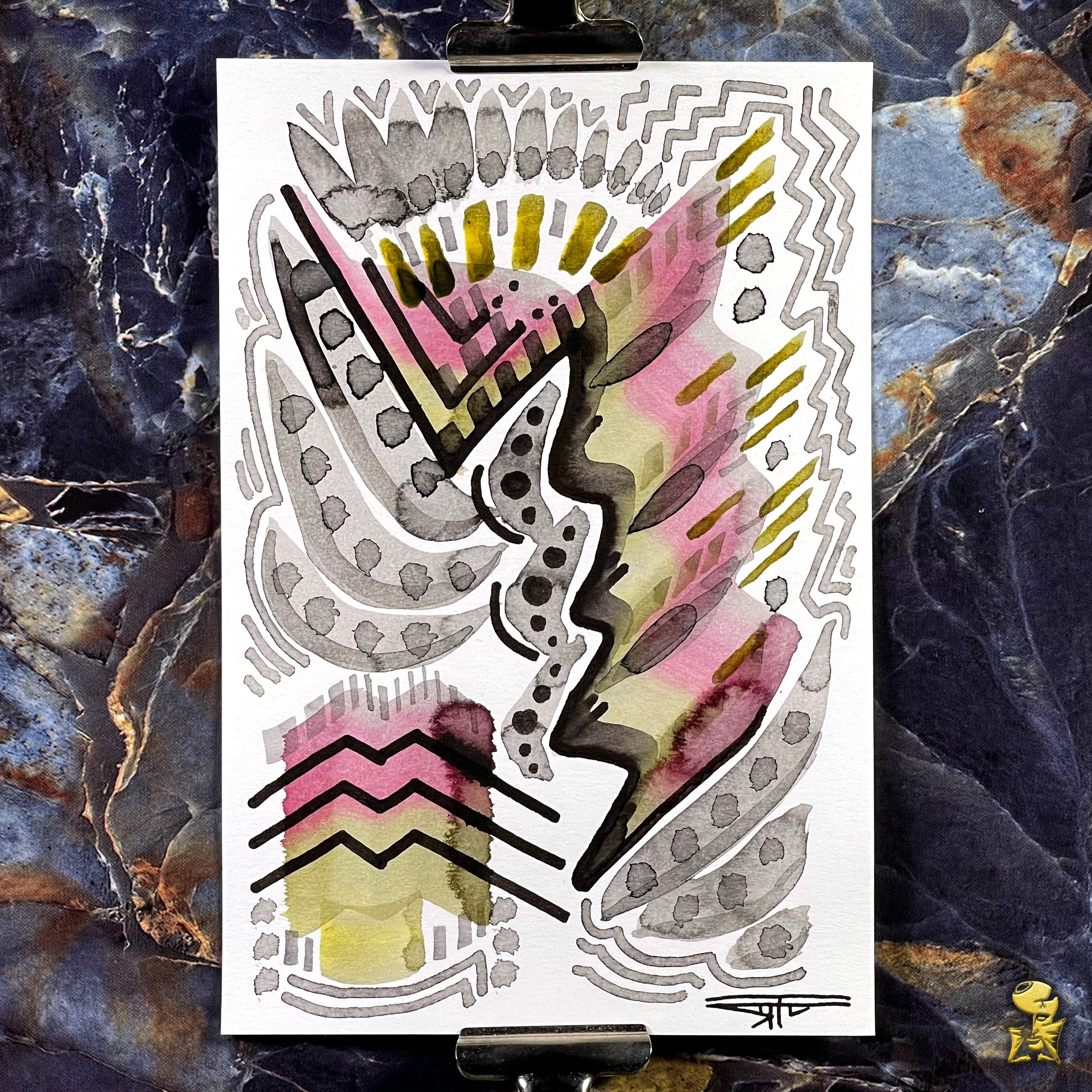 #2193 The Many Faces: Abstract Ink Painting by Ray Taylor