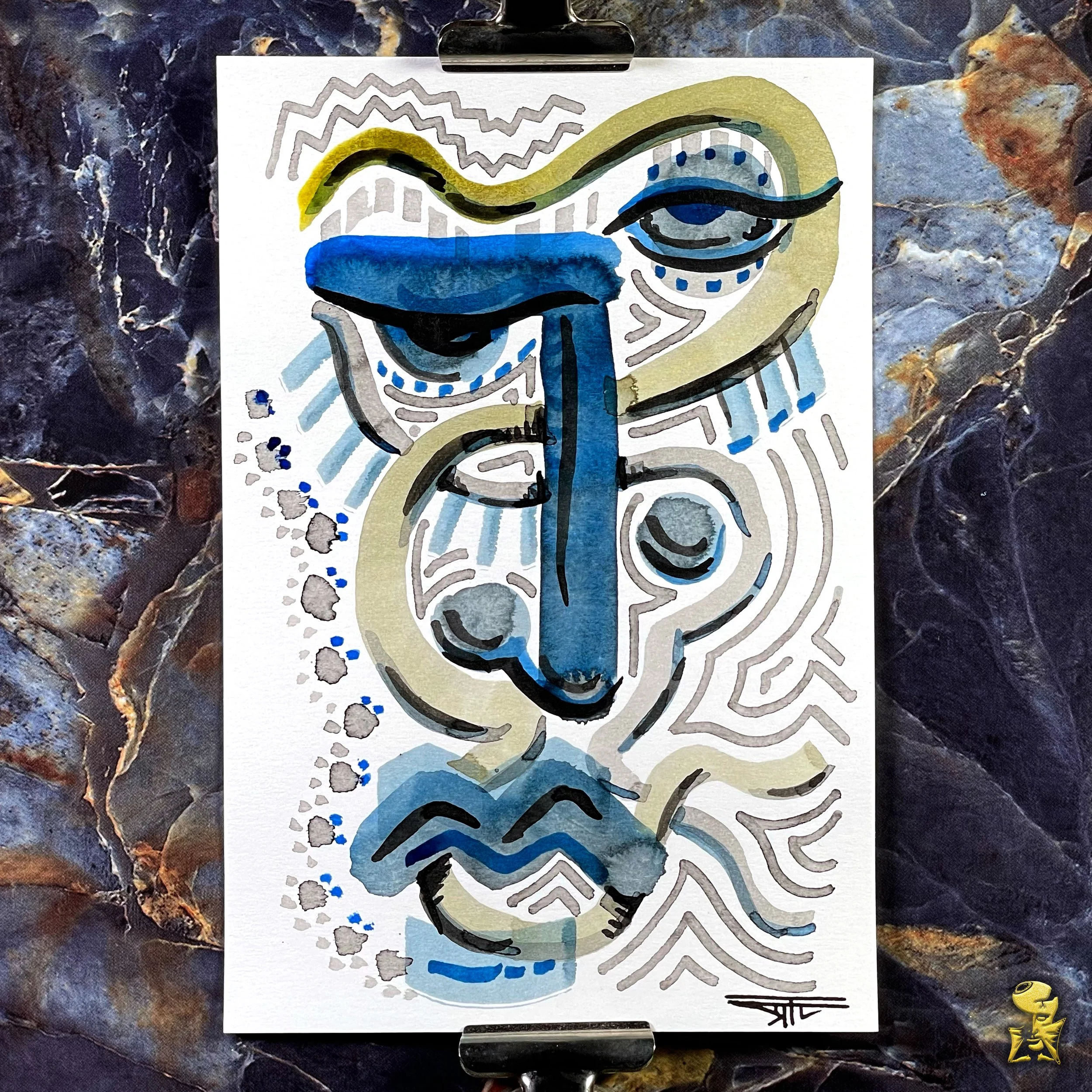 #2197 The Many Faces: Abstract Ink Painting by Ray Taylor