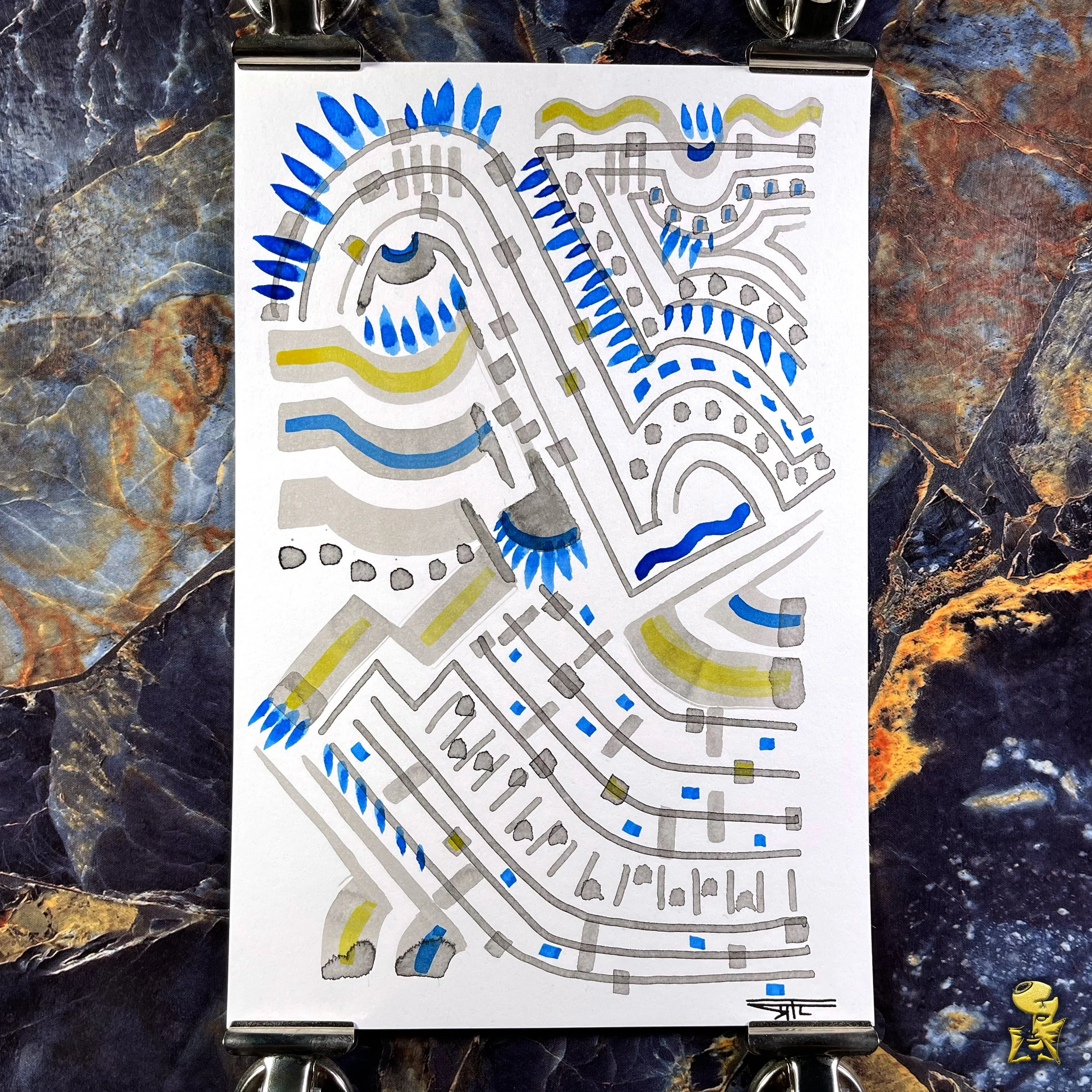 #2200 The Many Faces: Abstract Ink Painting by Ray Taylor