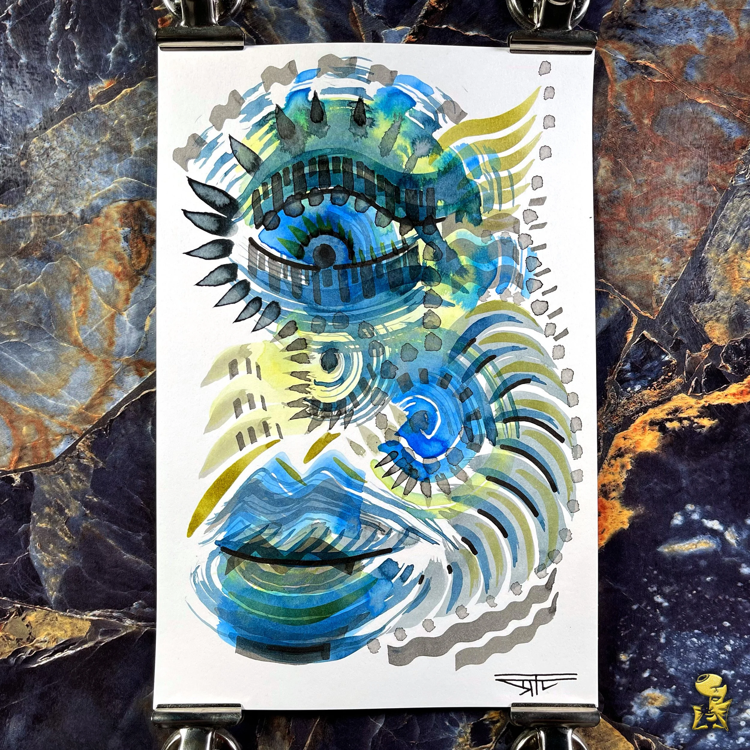 #2201 The Many Faces: Abstract Ink Painting by Ray Taylor