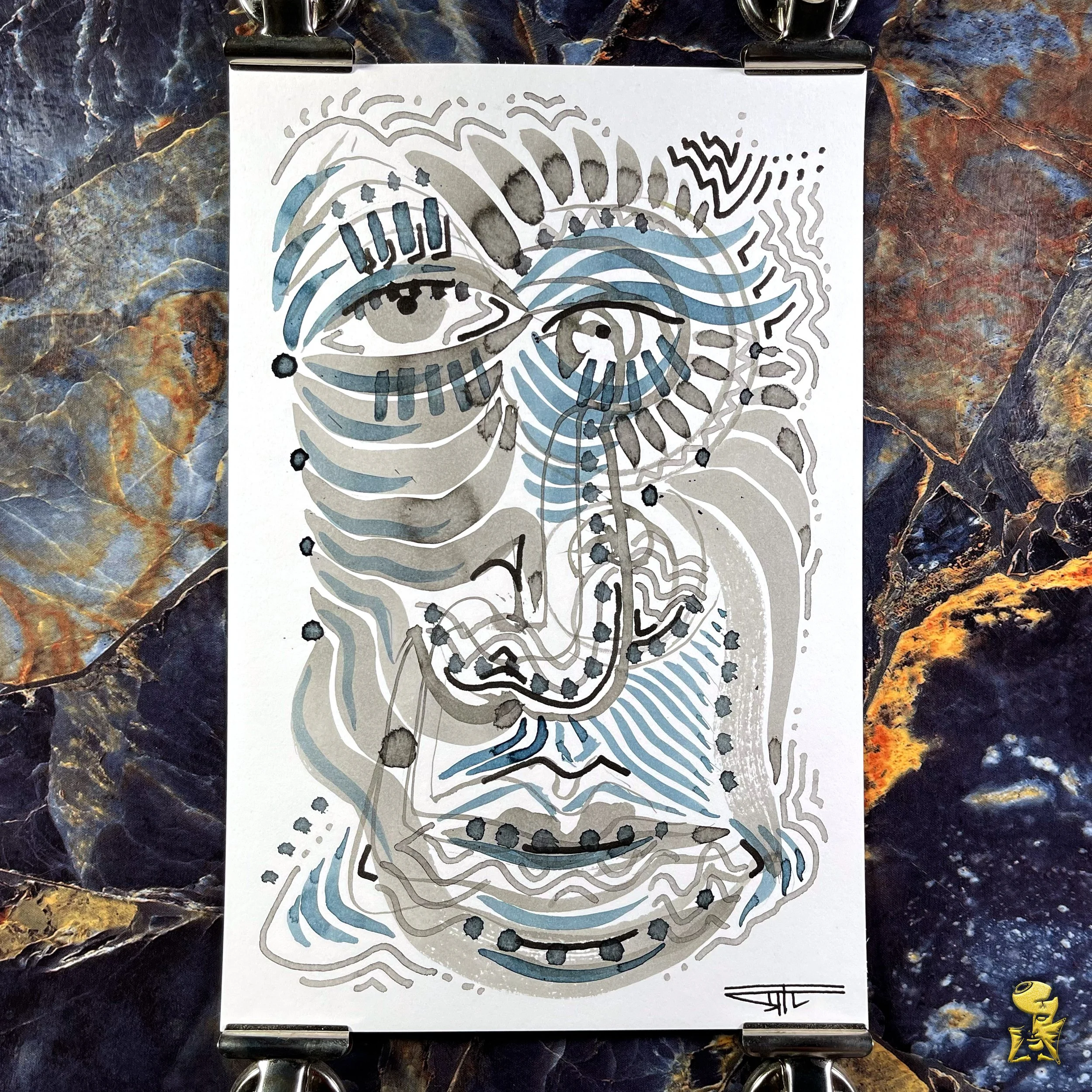 #2202 The Many Faces: Abstract Ink Painting by Ray Taylor