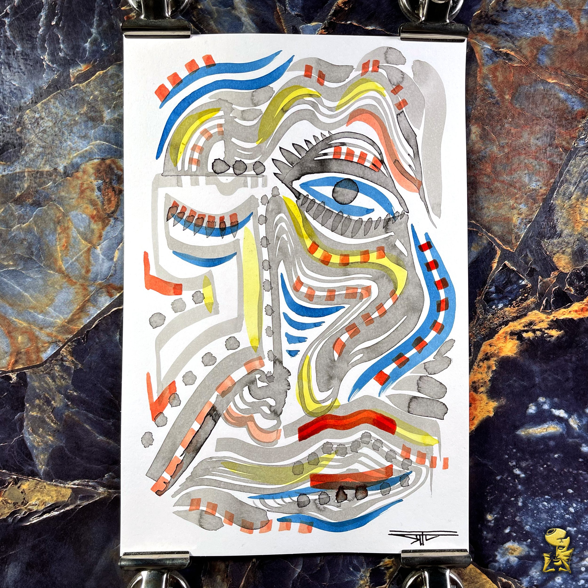 #2203 The Many Faces: Abstract Ink Painting by Ray Taylor