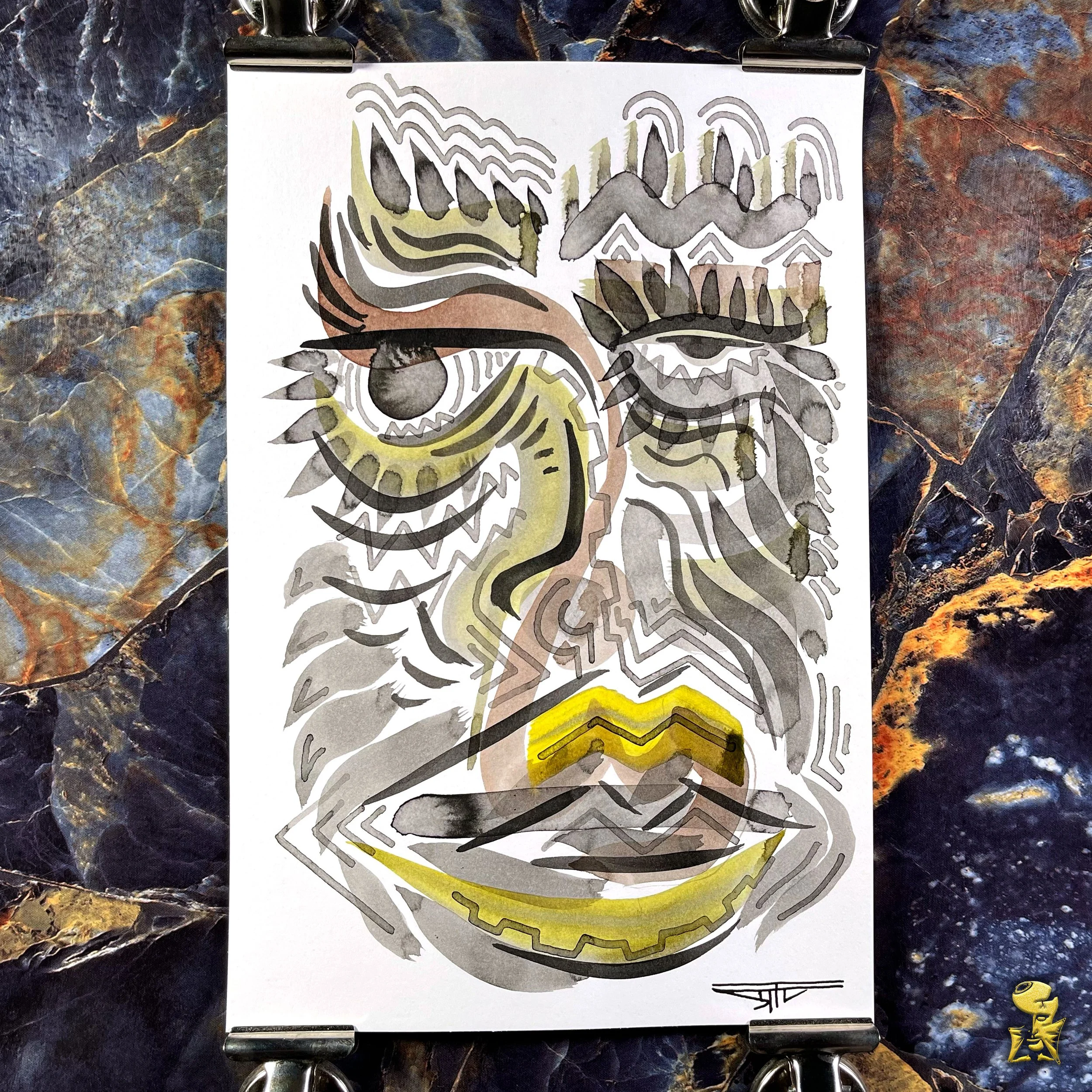 #2204 The Many Faces: Abstract Ink Painting by Ray Taylor