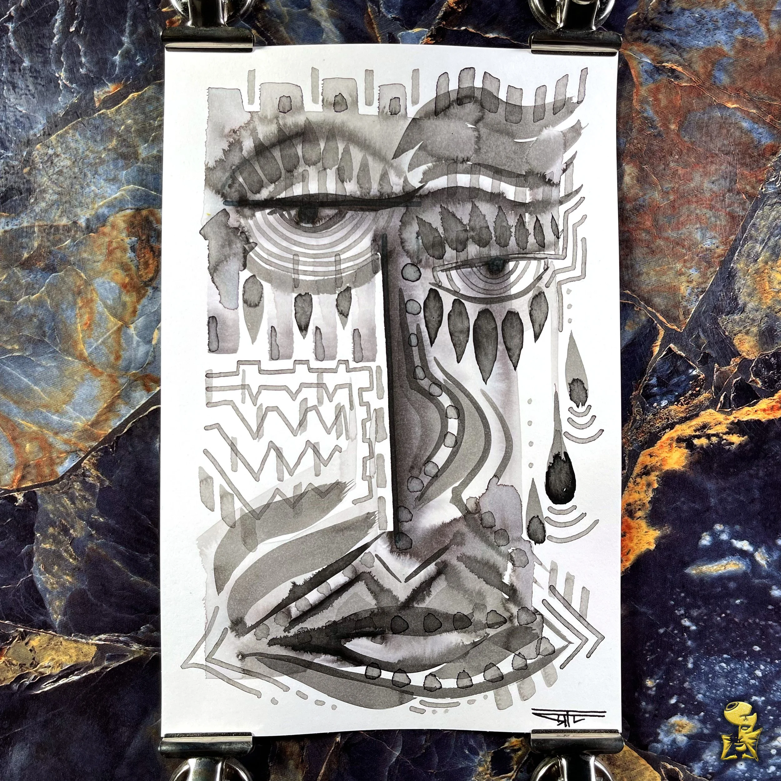 #2205 The Many Faces: Abstract Ink Painting by Ray Taylor