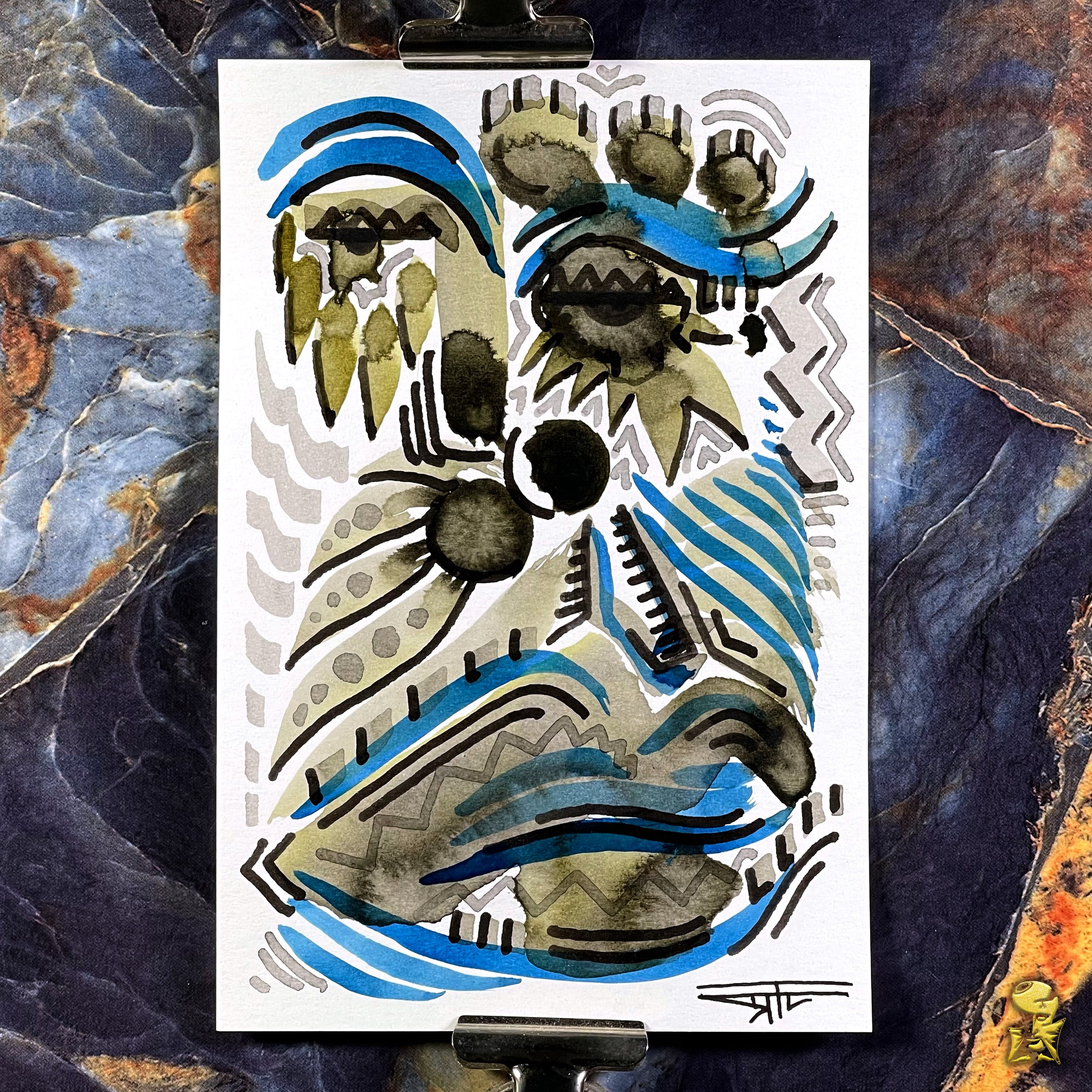 #2206 The Many Faces: Abstract Ink Painting by Ray Taylor