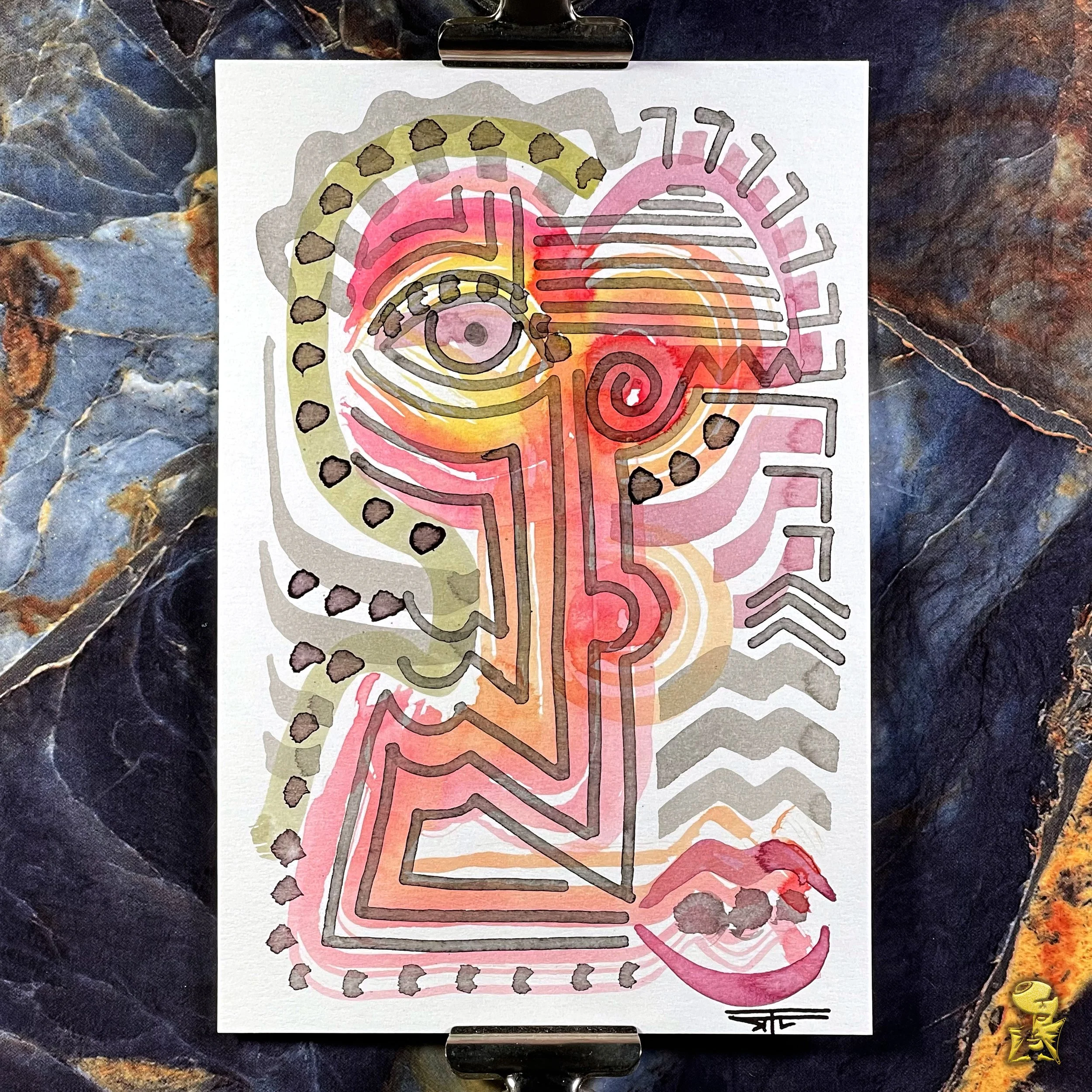 #2207 The Many Faces: Abstract Ink Painting by Ray Taylor