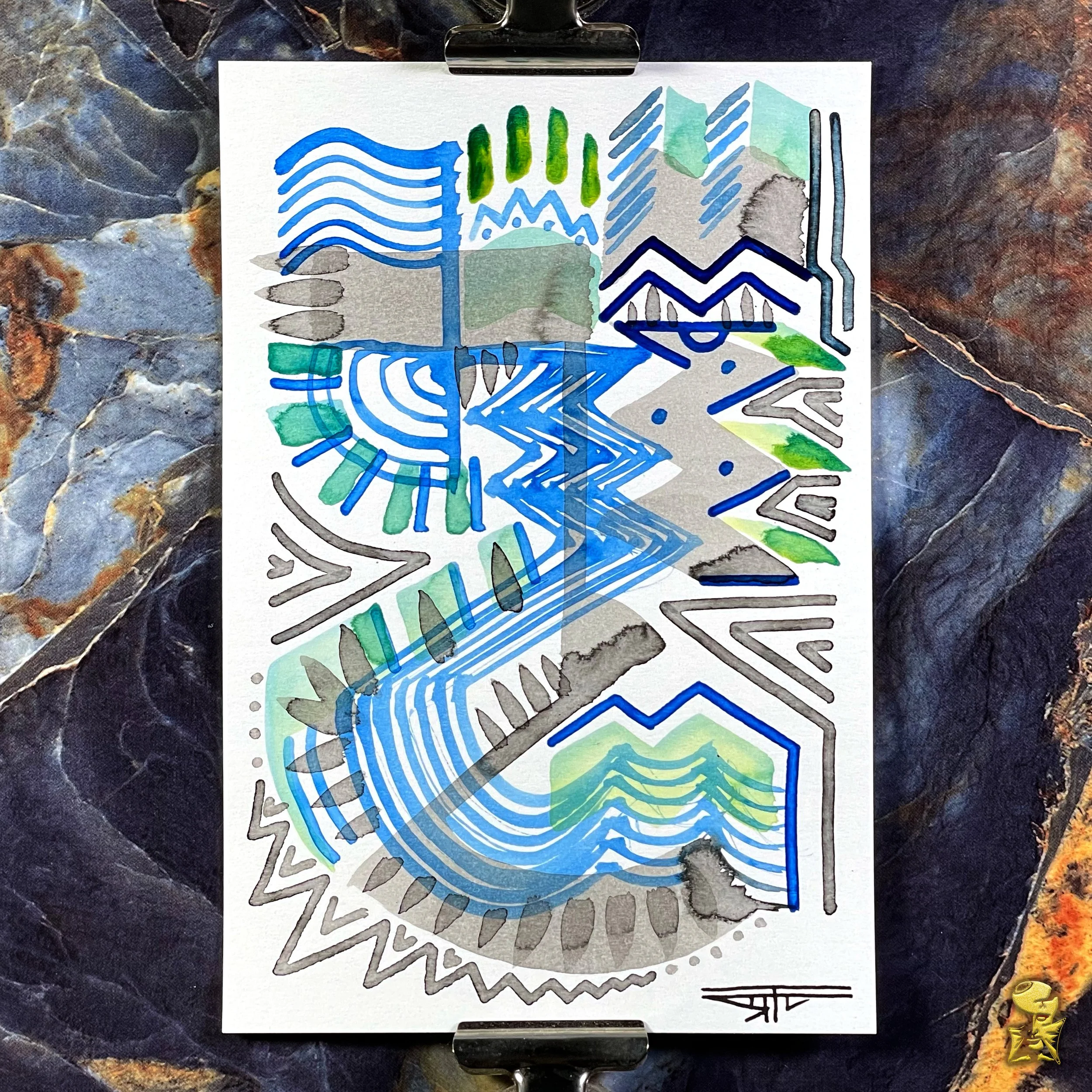 #2208 The Many Faces: Abstract Ink Painting by Ray Taylor