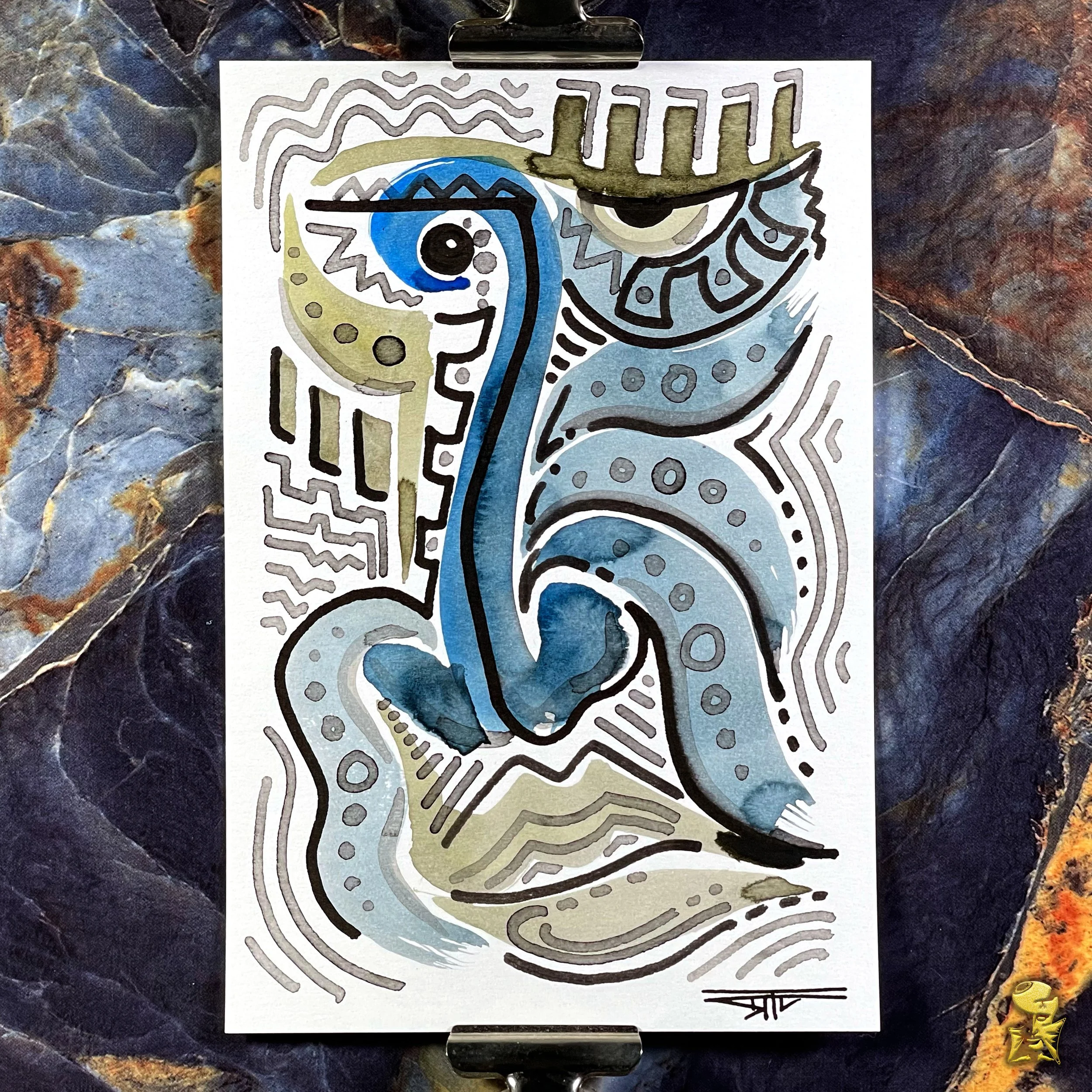 #2209 The Many Faces: Abstract Ink Painting by Ray Taylor