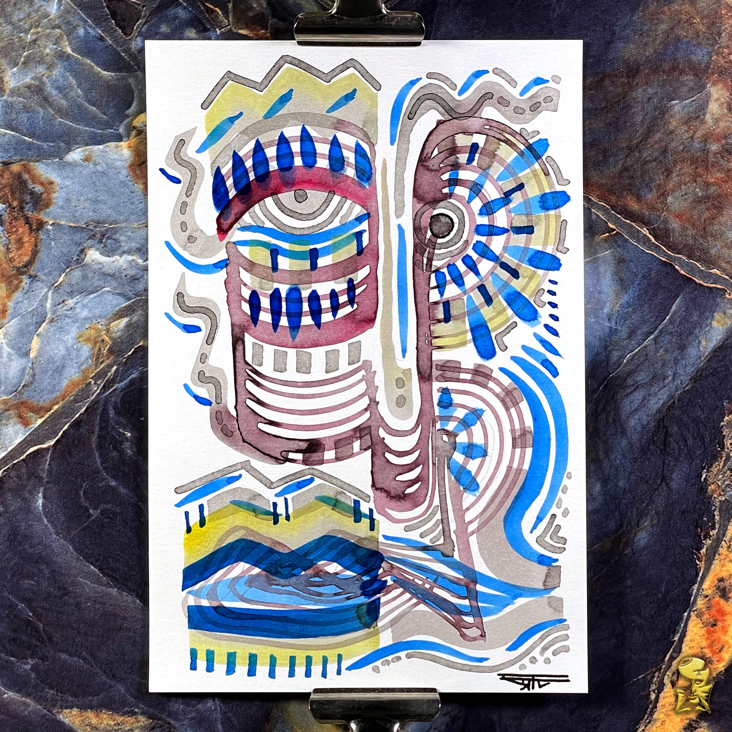 #2210 The Many Faces: Abstract Ink Painting by Ray Taylor