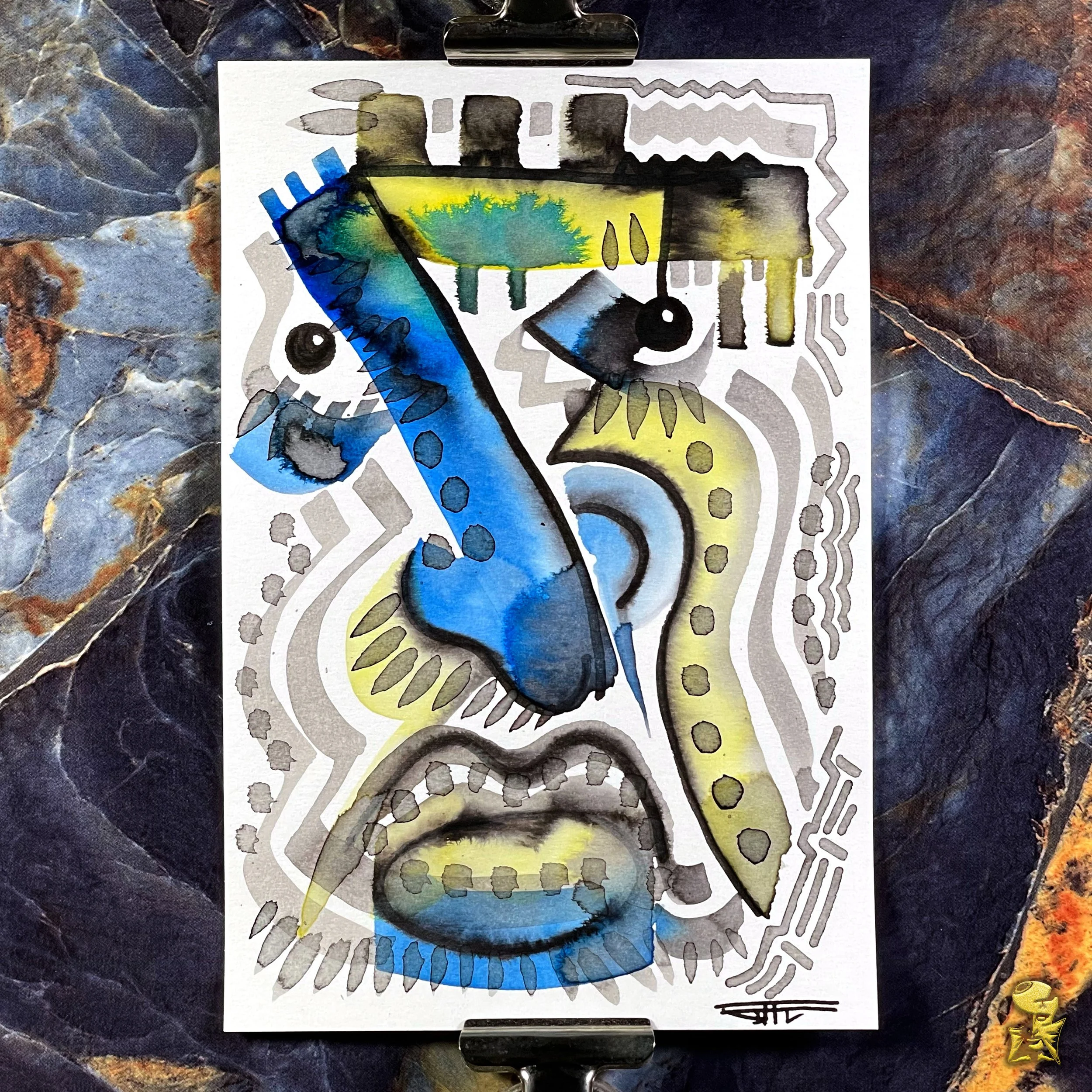 #2211 The Many Faces: Abstract Ink Painting by Ray Taylor