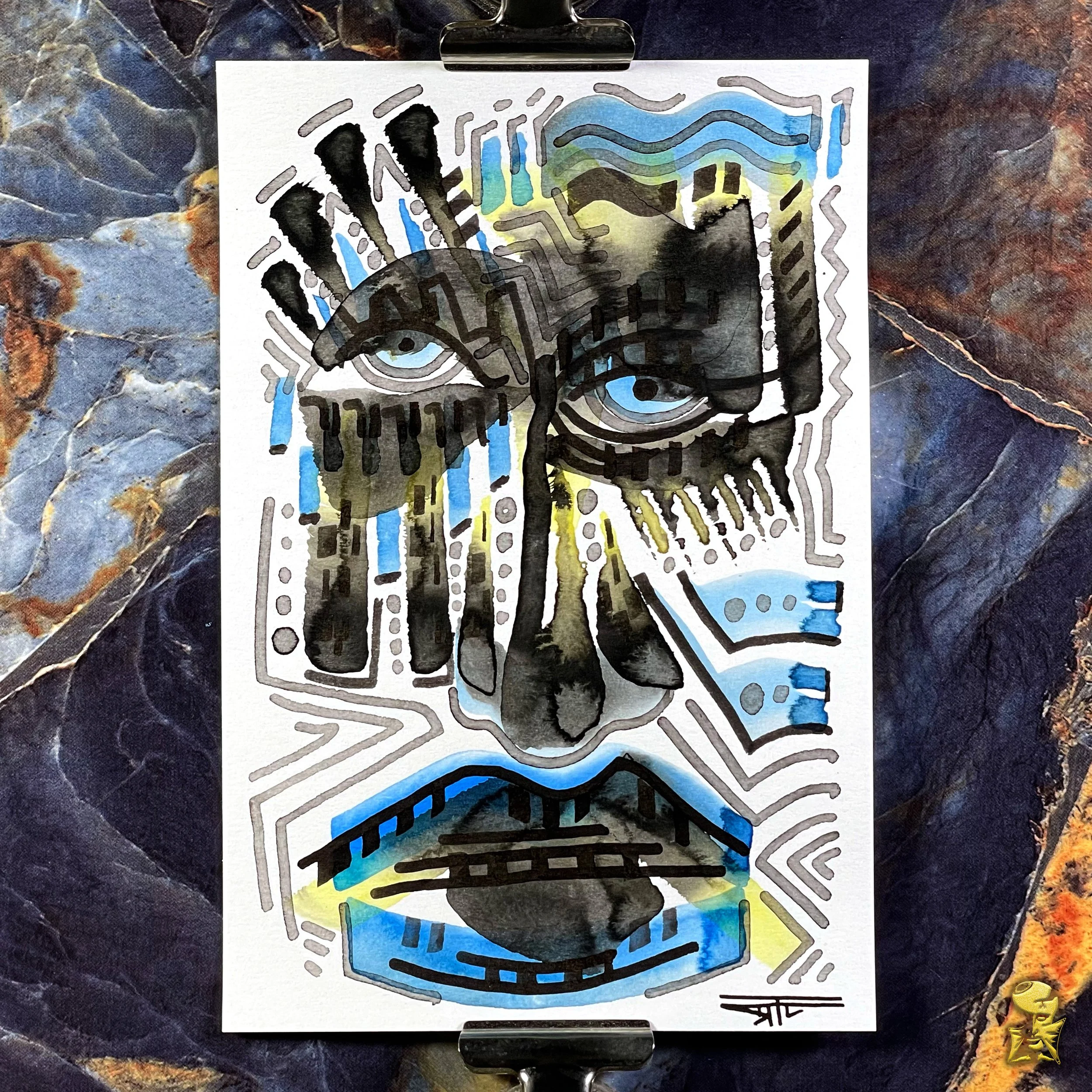#2212 The Many Faces: Abstract Ink Painting by Ray Taylor