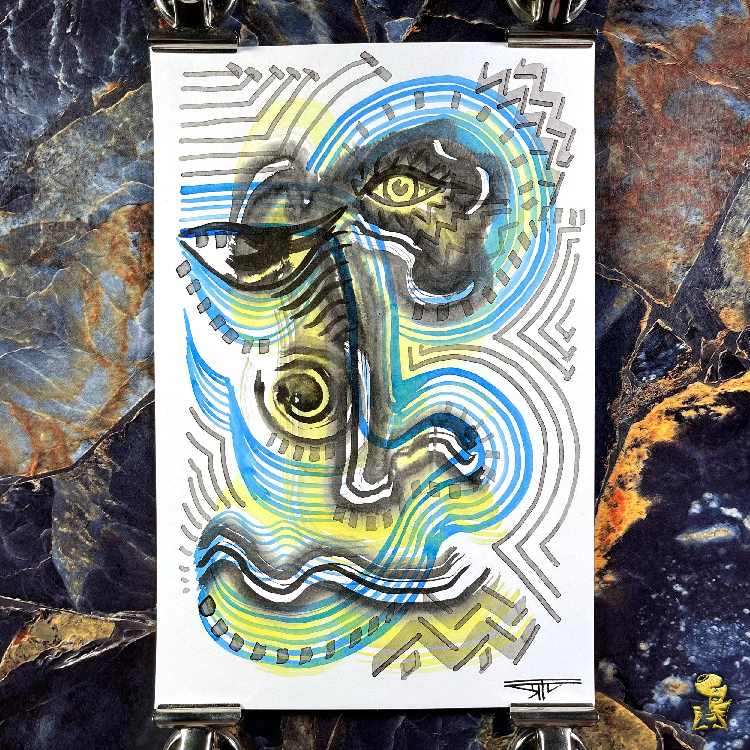#2214 The Many Faces: Abstract Ink Painting by Ray Taylor