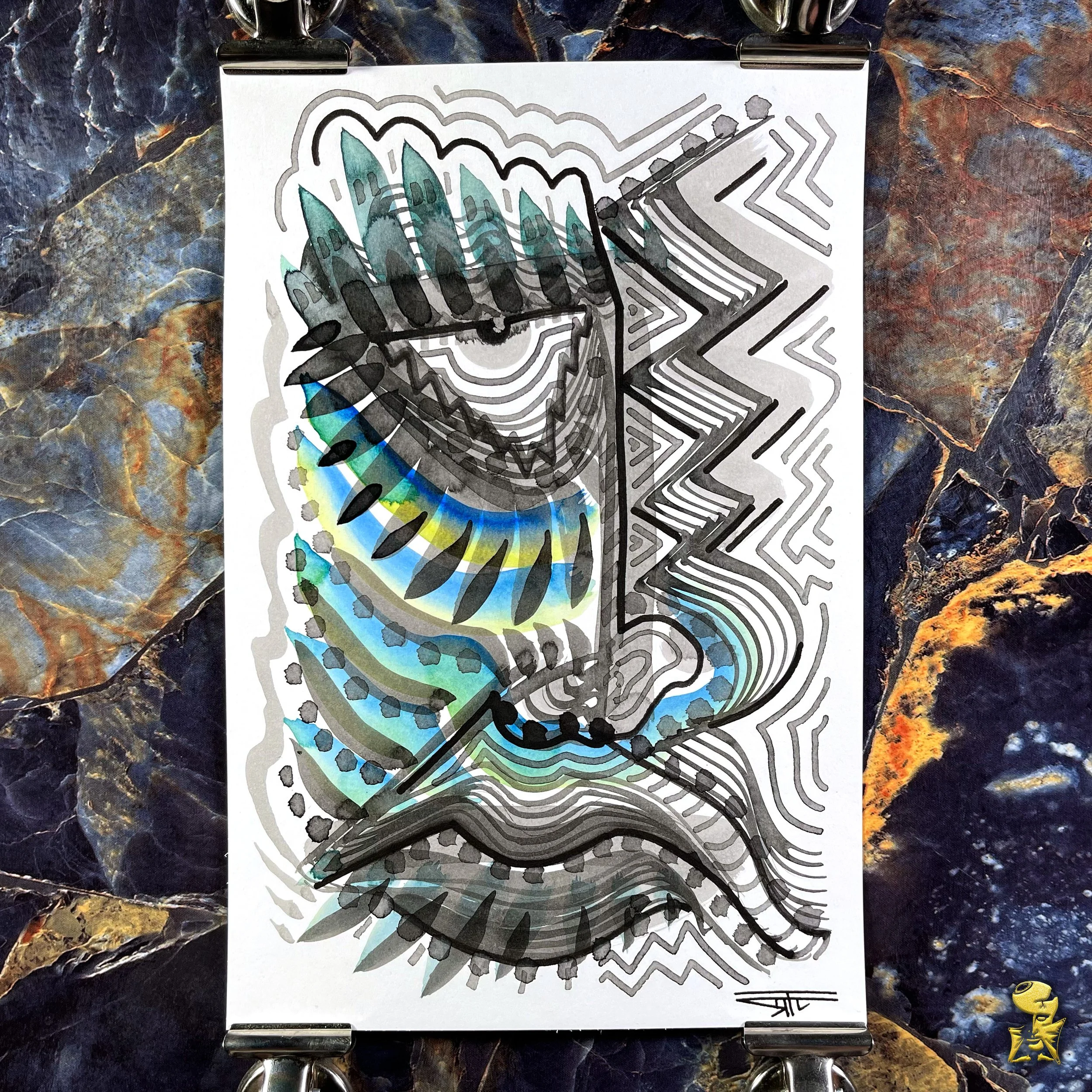 #2215 The Many Faces: Abstract Ink Painting by Ray Taylor