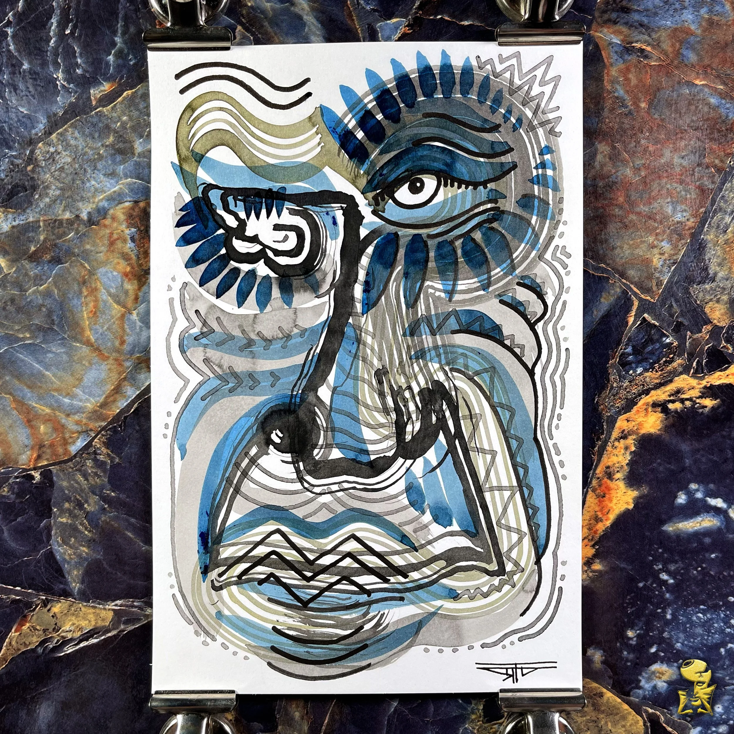 #2216 The Many Faces: Abstract Ink Painting by Ray Taylor